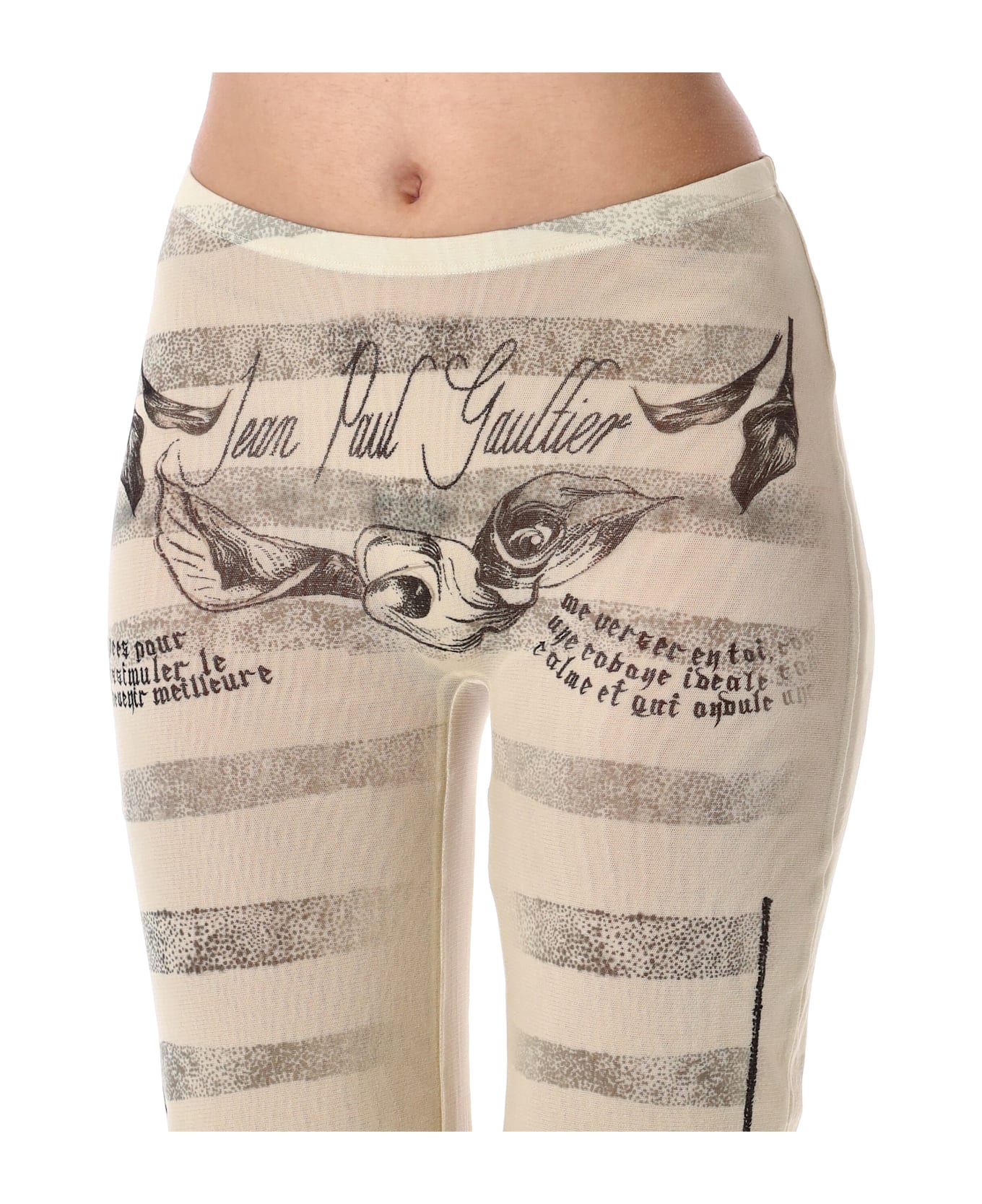 Jean Paul Gaultier Mesh Tatoo Mariner Pants - ECRU BLACK RED