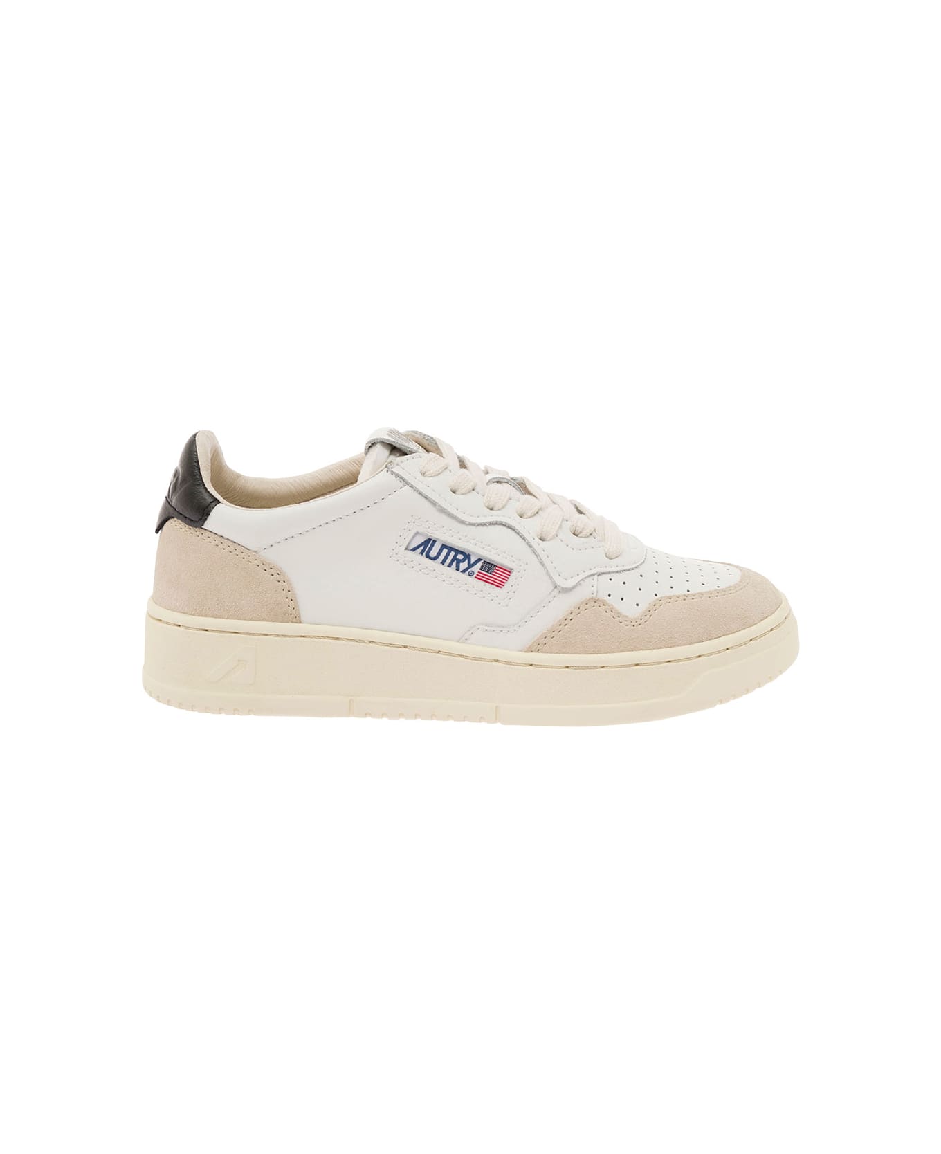 Autry 'medalist' White Low Top Sneakers With Blue Suede Details In Leather Woman - White/black
