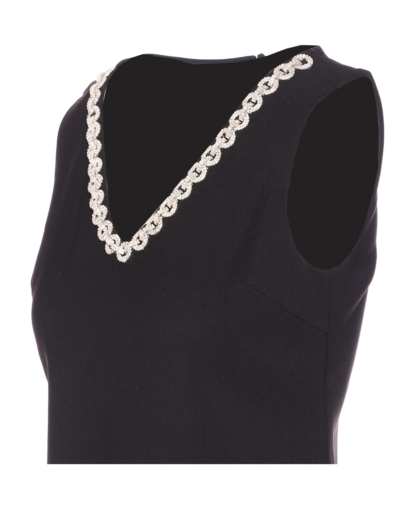 self-portrait Crepe Crystal Trim Mini Dress - Black