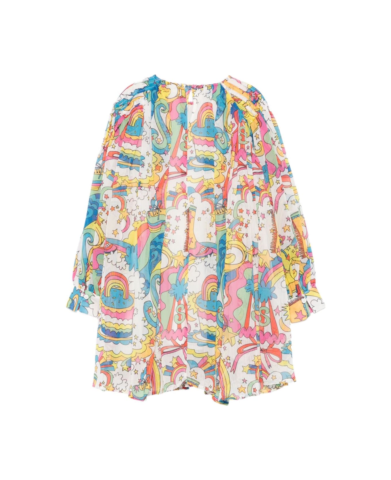Stella McCartney Kids White Rainbow Print Long-sleeved Crew Neck Dress - MultiColour