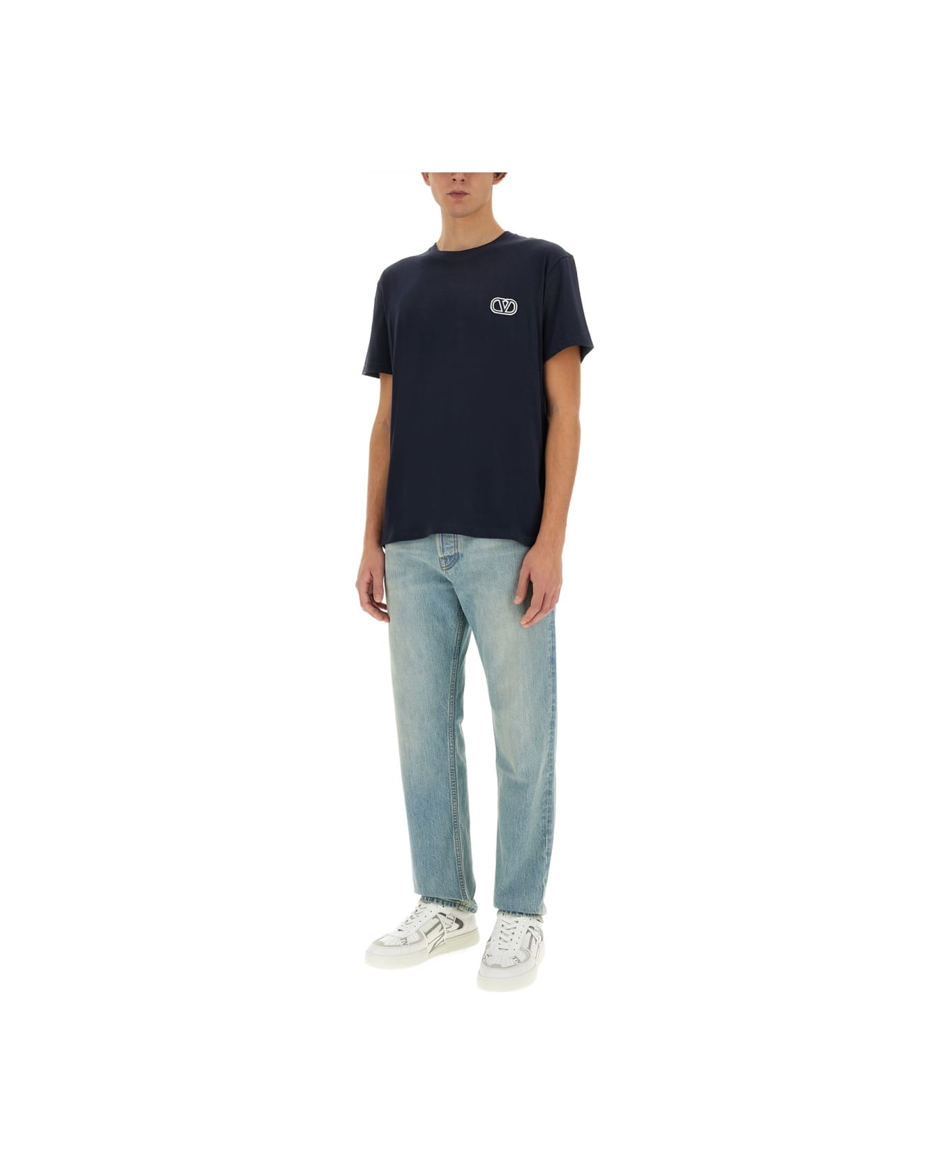 Valentino T-shirt With "vlogo Signature" Patch - BLUE