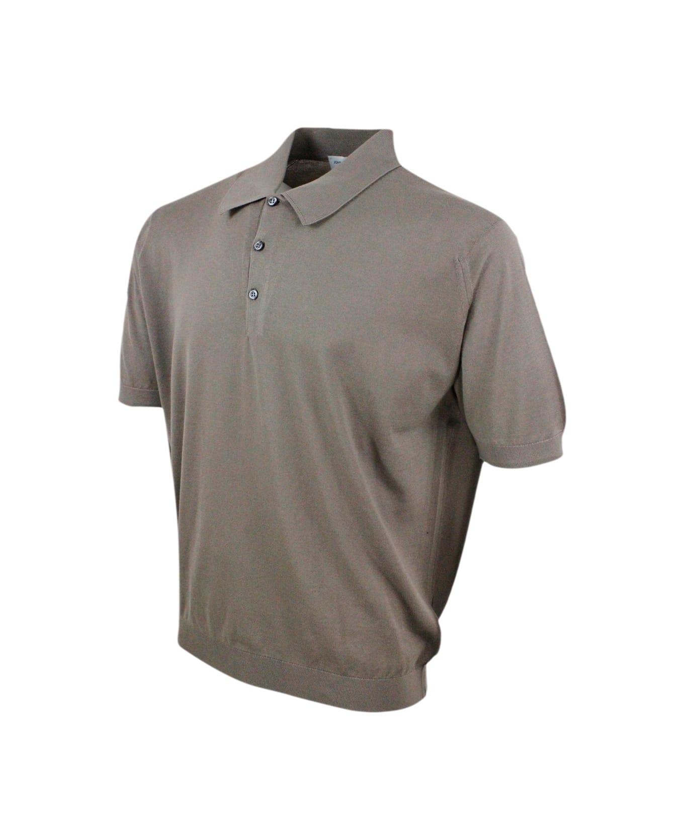 John Smedley Short-sleeved Polo Shirt In Extra-fine Cotton Thread With Three Buttons - Taupe