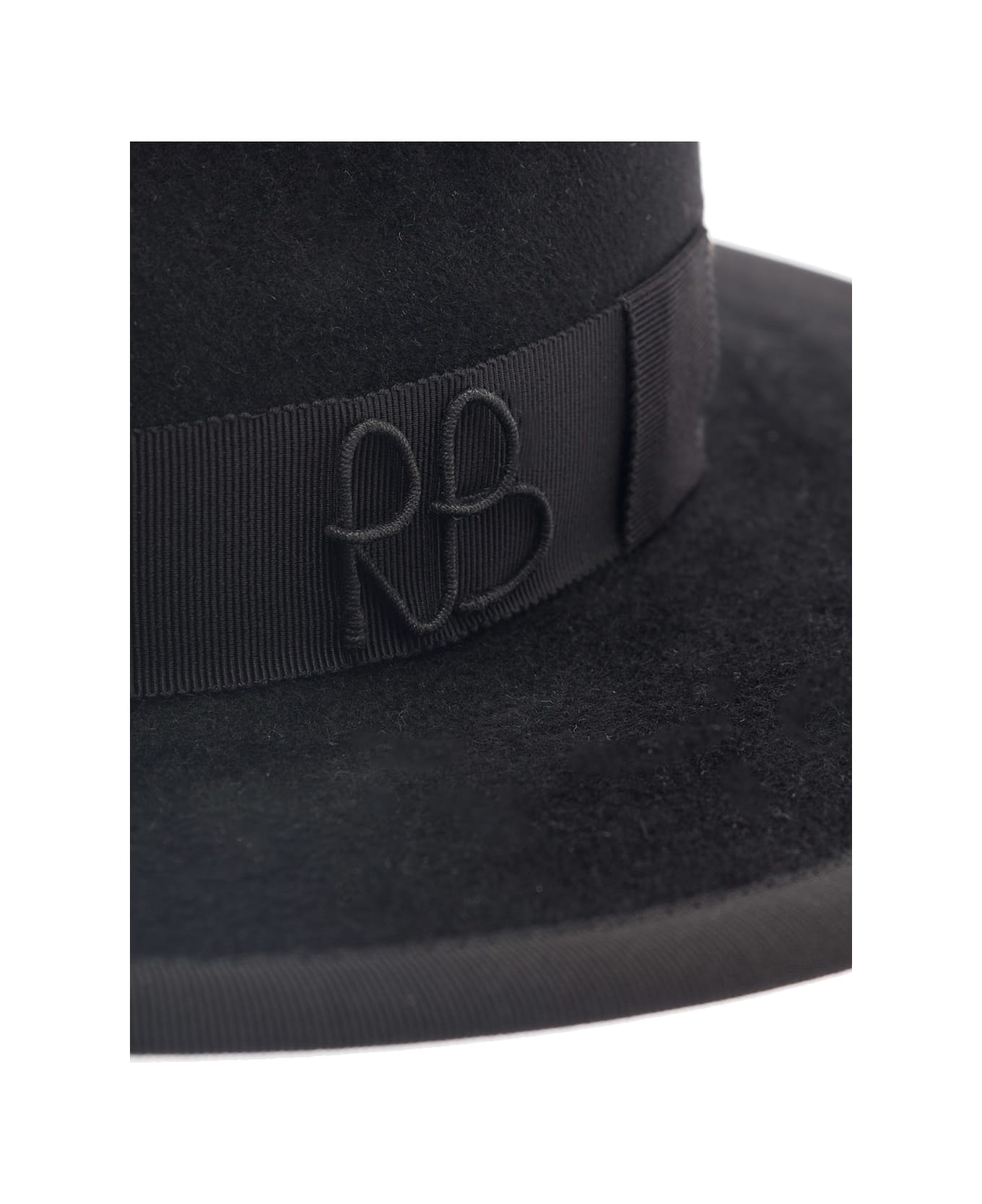 Ruslan Baginskiy Black Fedora Hat With Rb Embroidery In Felt Woman - Black