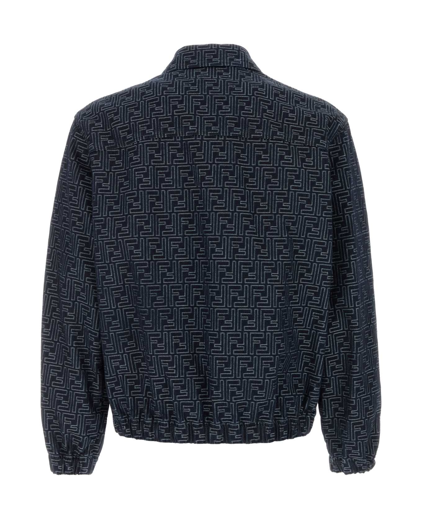 Fendi Embroidered Denim Bomber Jacket - INDIGO