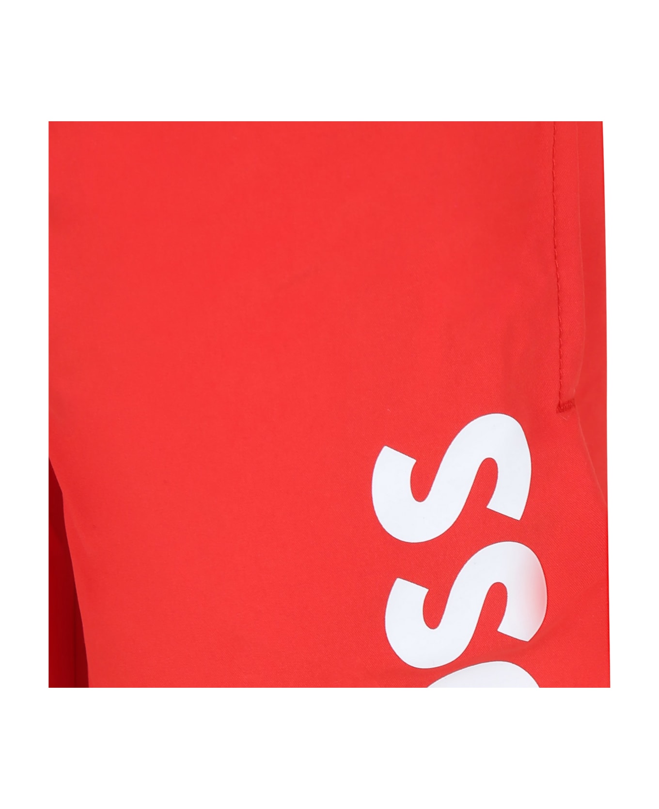Hugo Boss Red Swim Shorts For Boy With Logo - Red