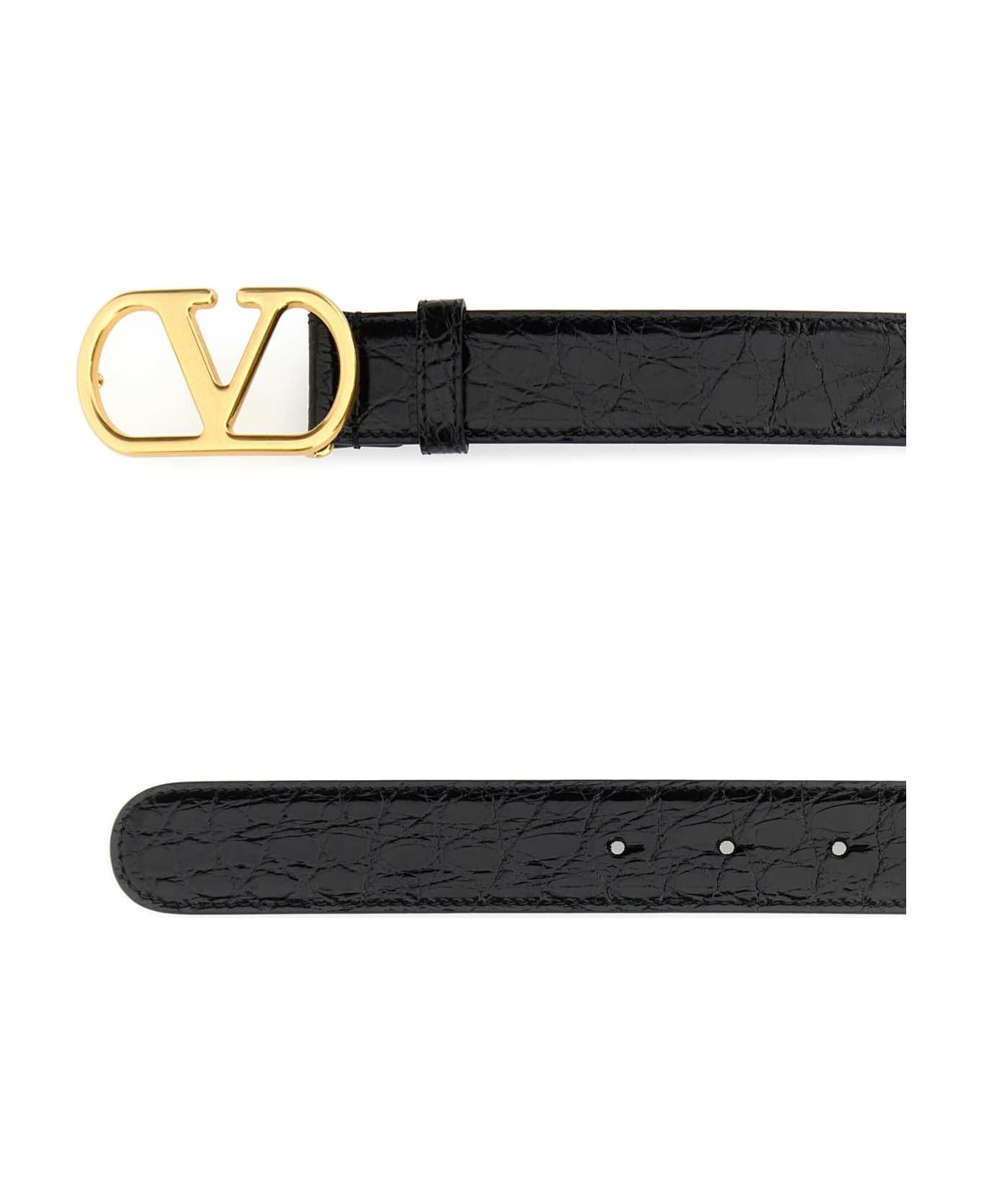 Valentino Garavani Black Leather Vlogo Belt - NERO