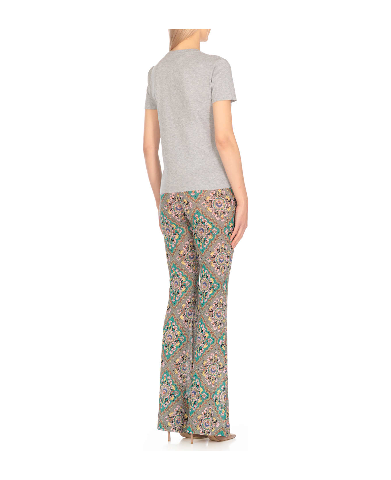 Etro Cotton T-shirt With Pegasus And Monogram - Grey