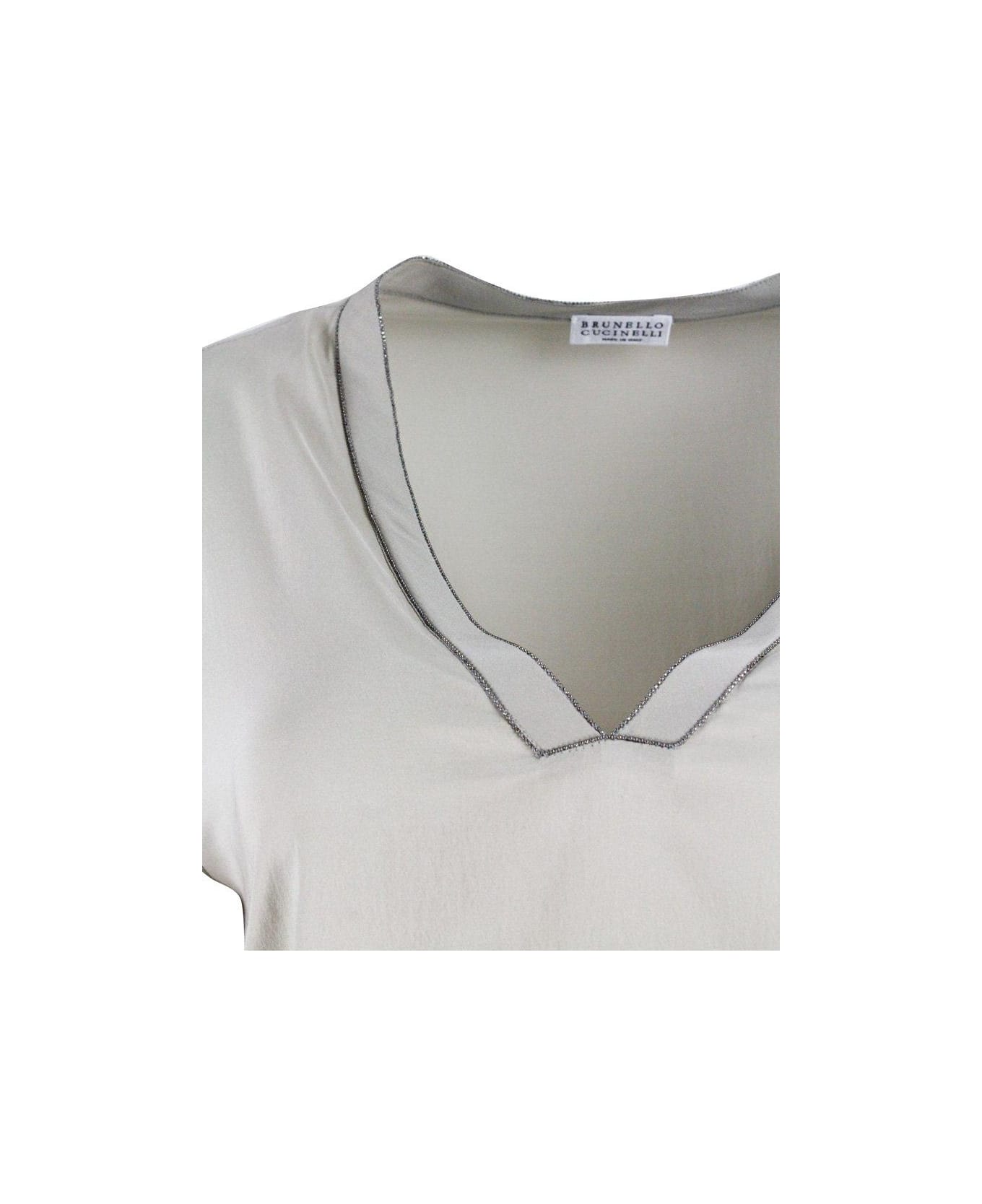 Brunello Cucinelli Long Sleeved V-neck T-shirt - Beige Rope