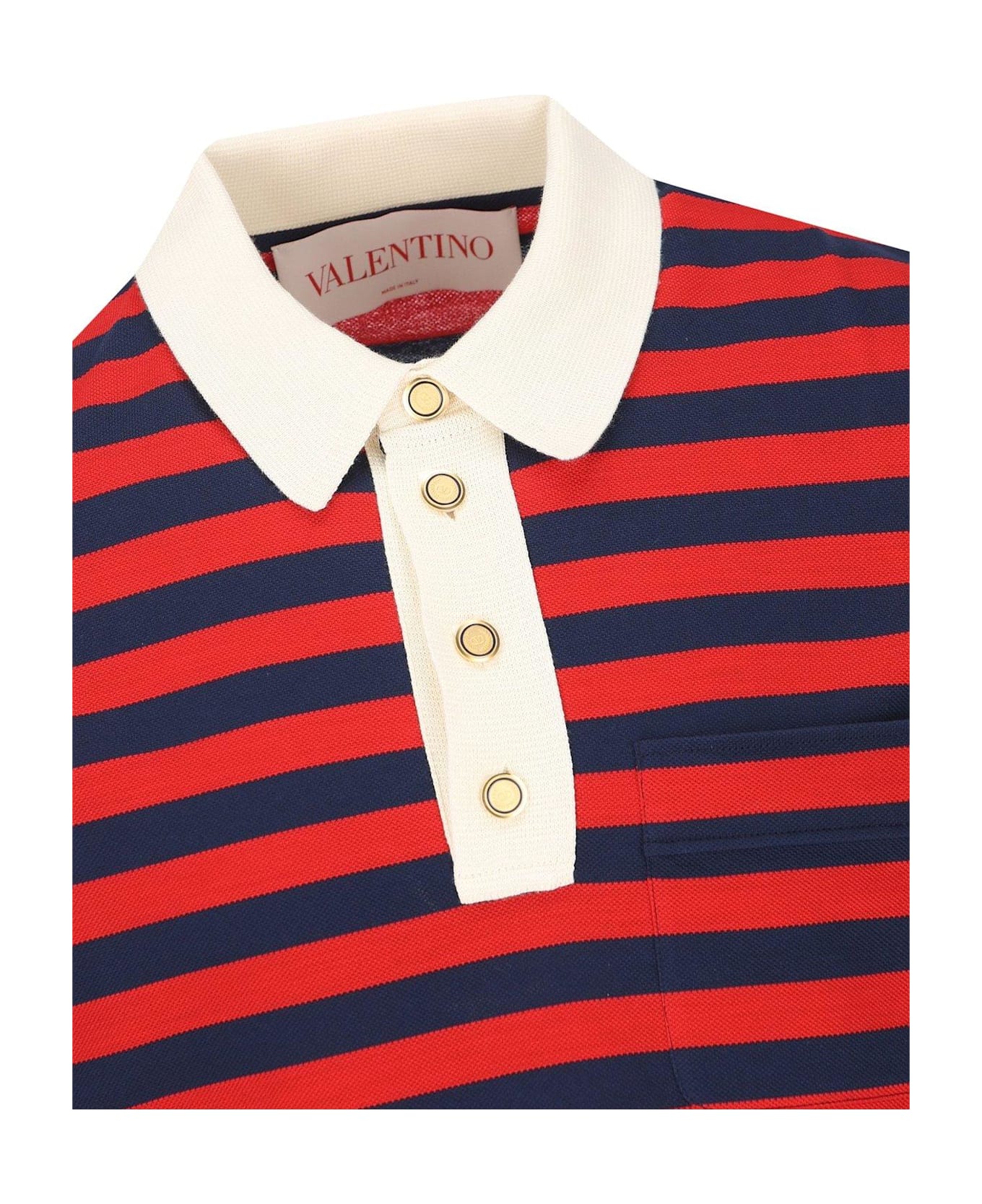 Valentino Garavani Striped Button Detailed Polo Shirt - ROSSOINDACO