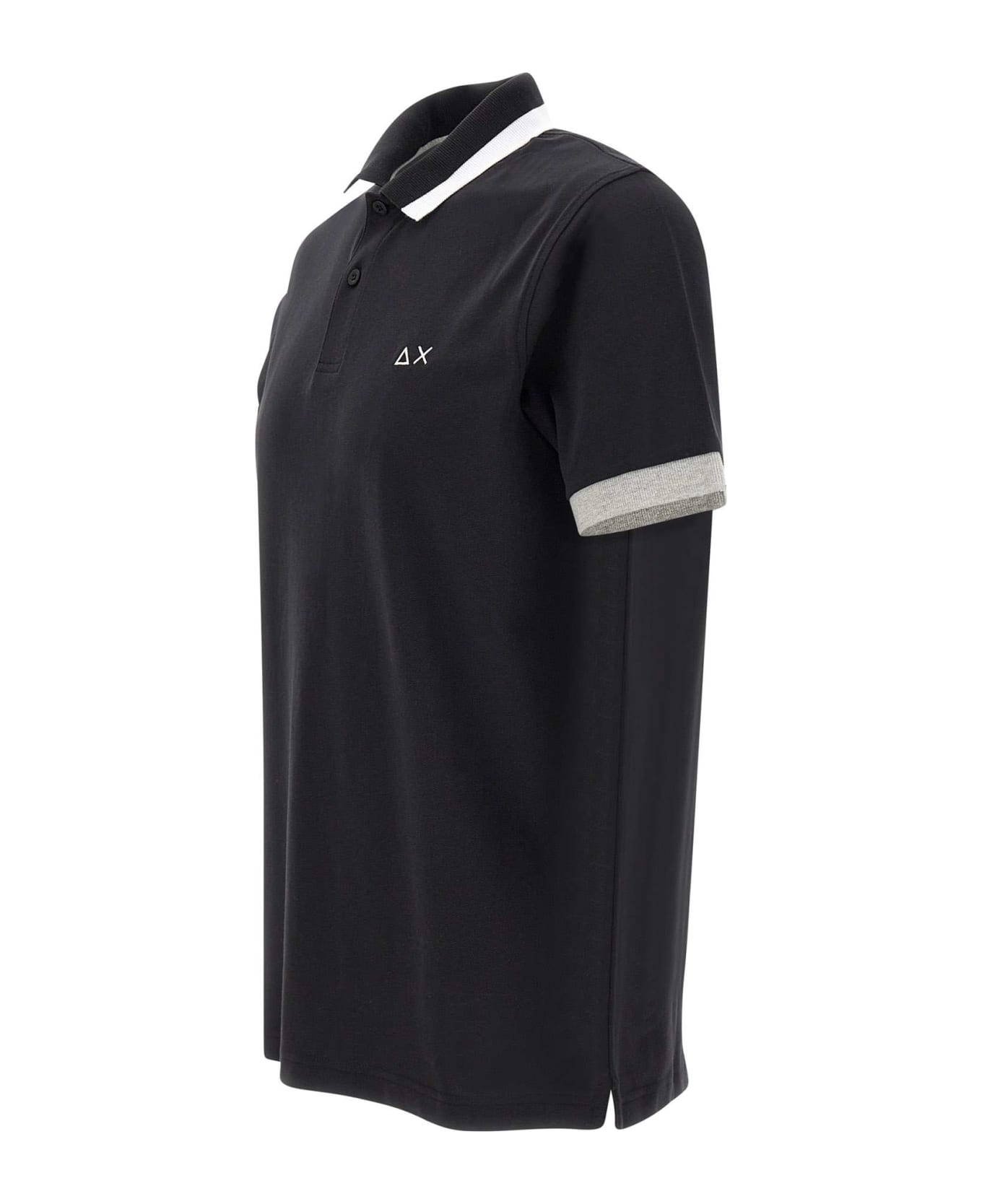 Sun 68 "big Stripe" Cotton Polo Shirt - BLACK ポロシャツ