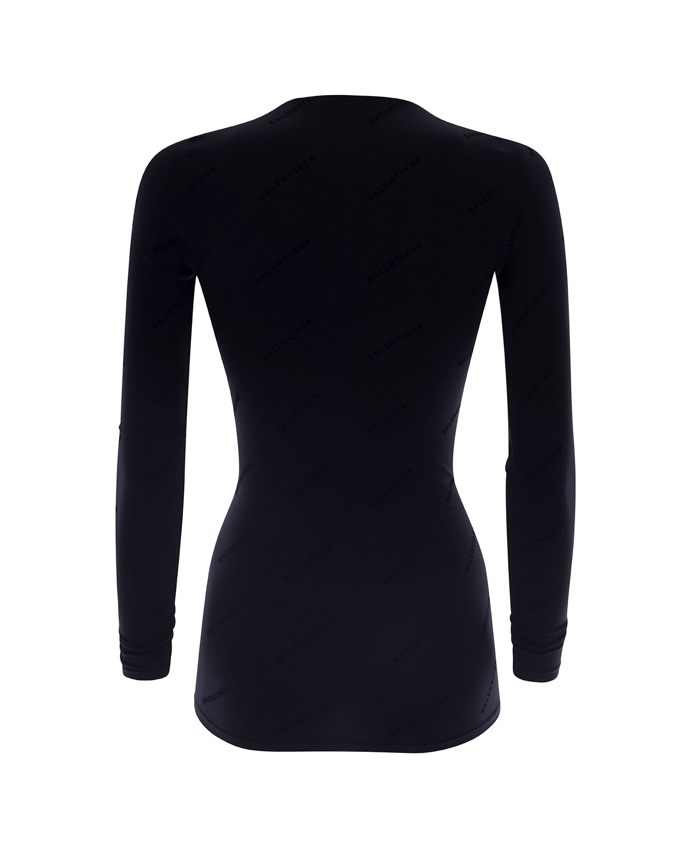 Balenciaga Black Long Sleeved T-shirt With Logo Print All-over In Polyammide Man - Black