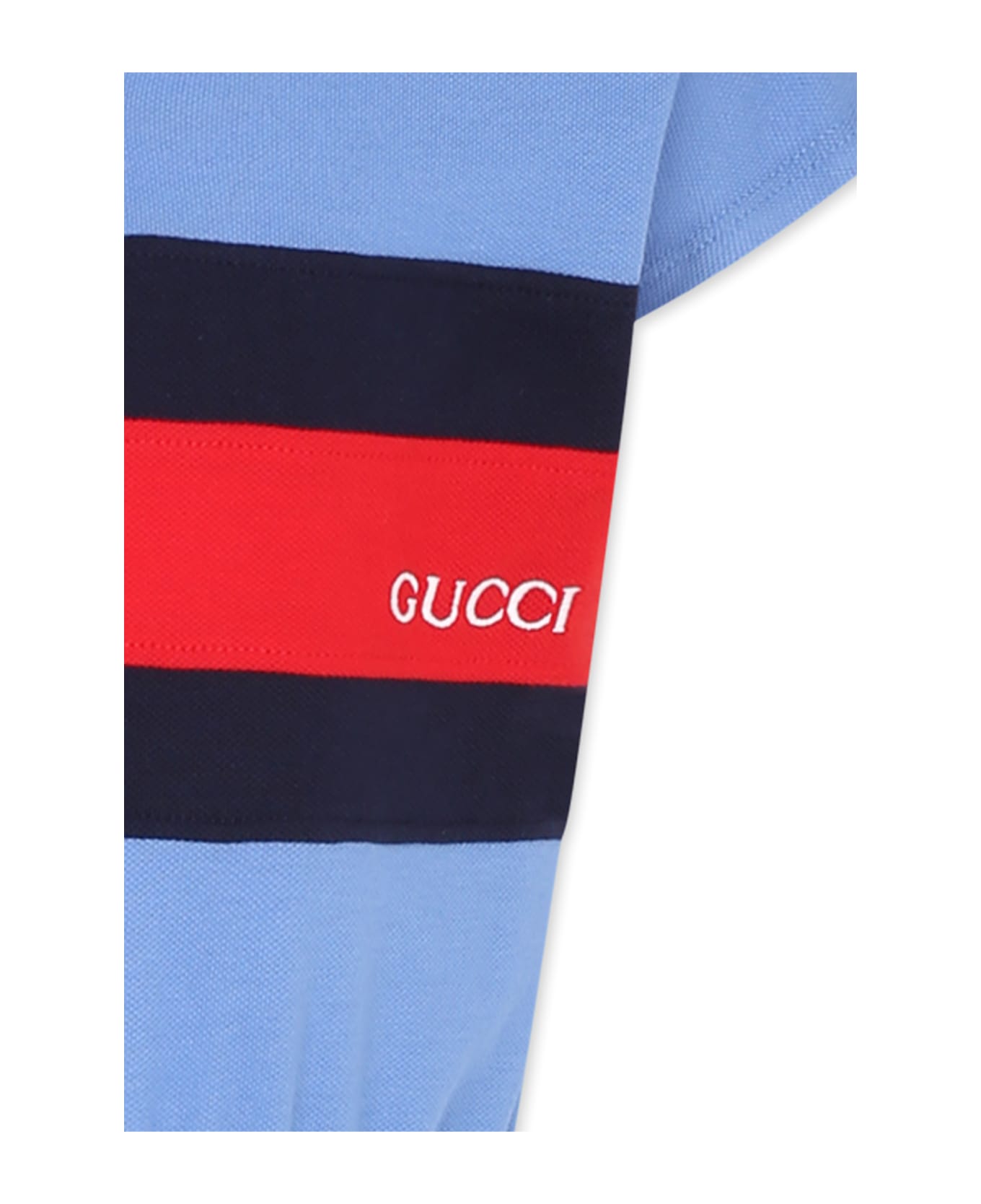 Gucci Light Blue Dress For Girl With Web Detail - Light Blue