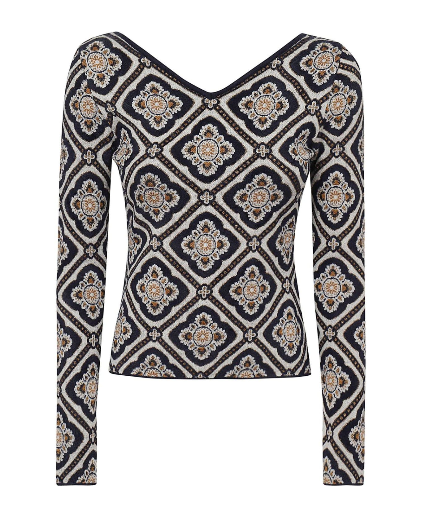Etro Floral-jacquard Knitted Jumper - Blu/multicolour