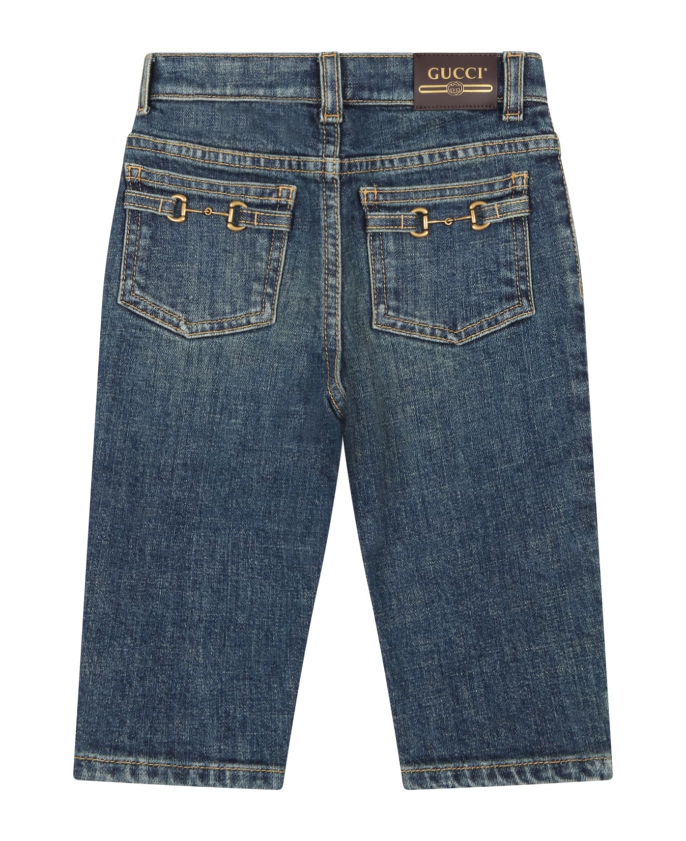 Gucci Blue Jeans For Baby Boy With Horsebit And Patch Logo - Denim