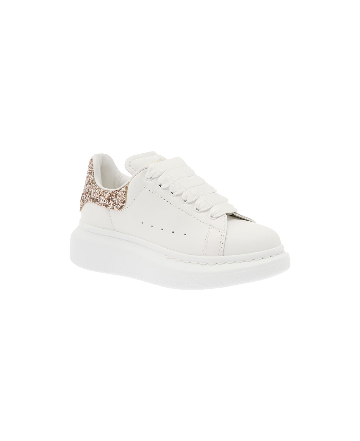 Alexander McQueen White Sneaker With Contrasted Heel With Glitter Detailing In Calf Leather - Black