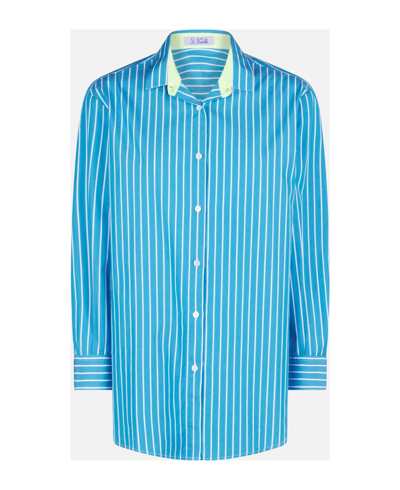 MC2 Saint Barth Striped Cotton Shirt With Born In St. Barth Embroidery - BLUE シャツ
