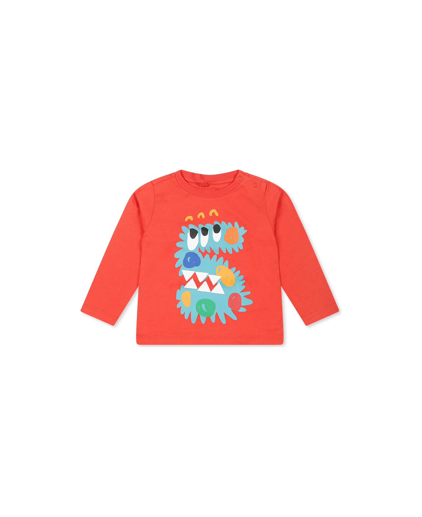 Stella McCartney Kids Red T-shirt For Baby Boy With Monster - Red