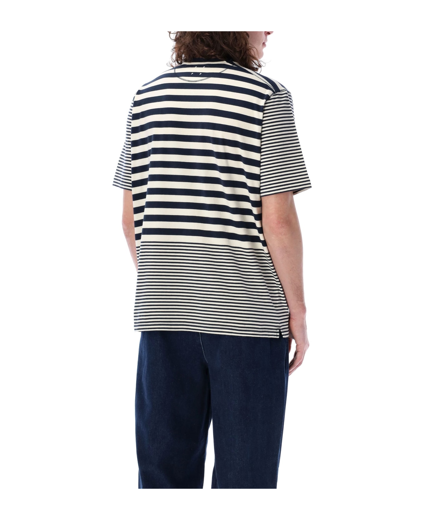 Pop Trading Company Pop Striped Pocket T-shirt - NAVY OFF WHITE