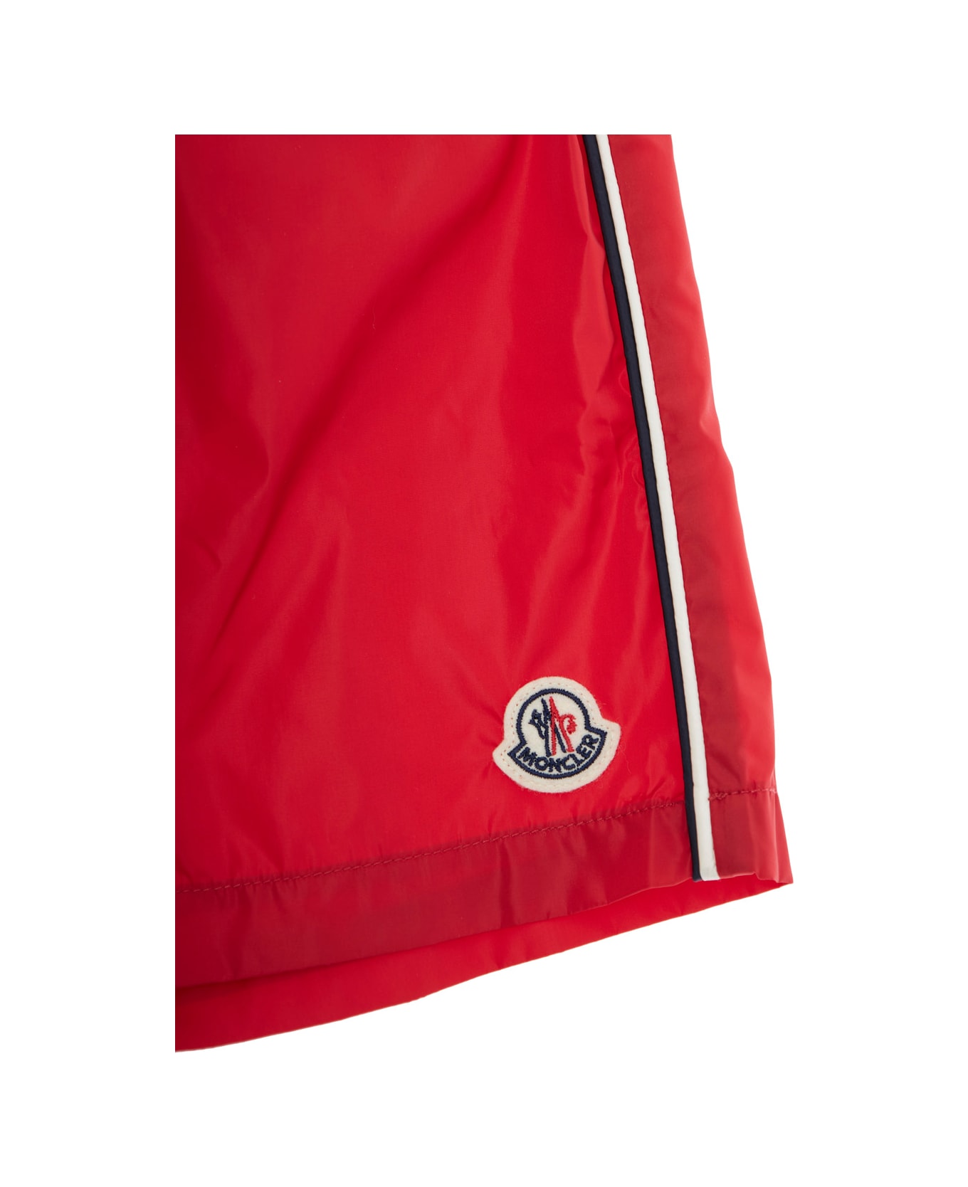 Moncler Red Swimsuit With Applied Logo Patch On The Front In Tech Fabric Boy - Red