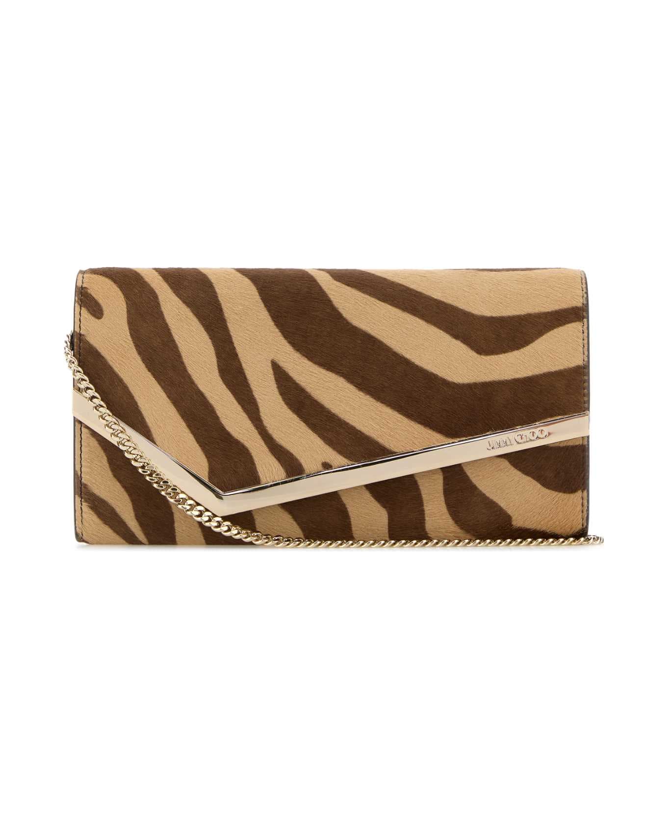 Jimmy Choo Printed Calf Hair Emmie Clutch - NATURALLIGHTGOLD