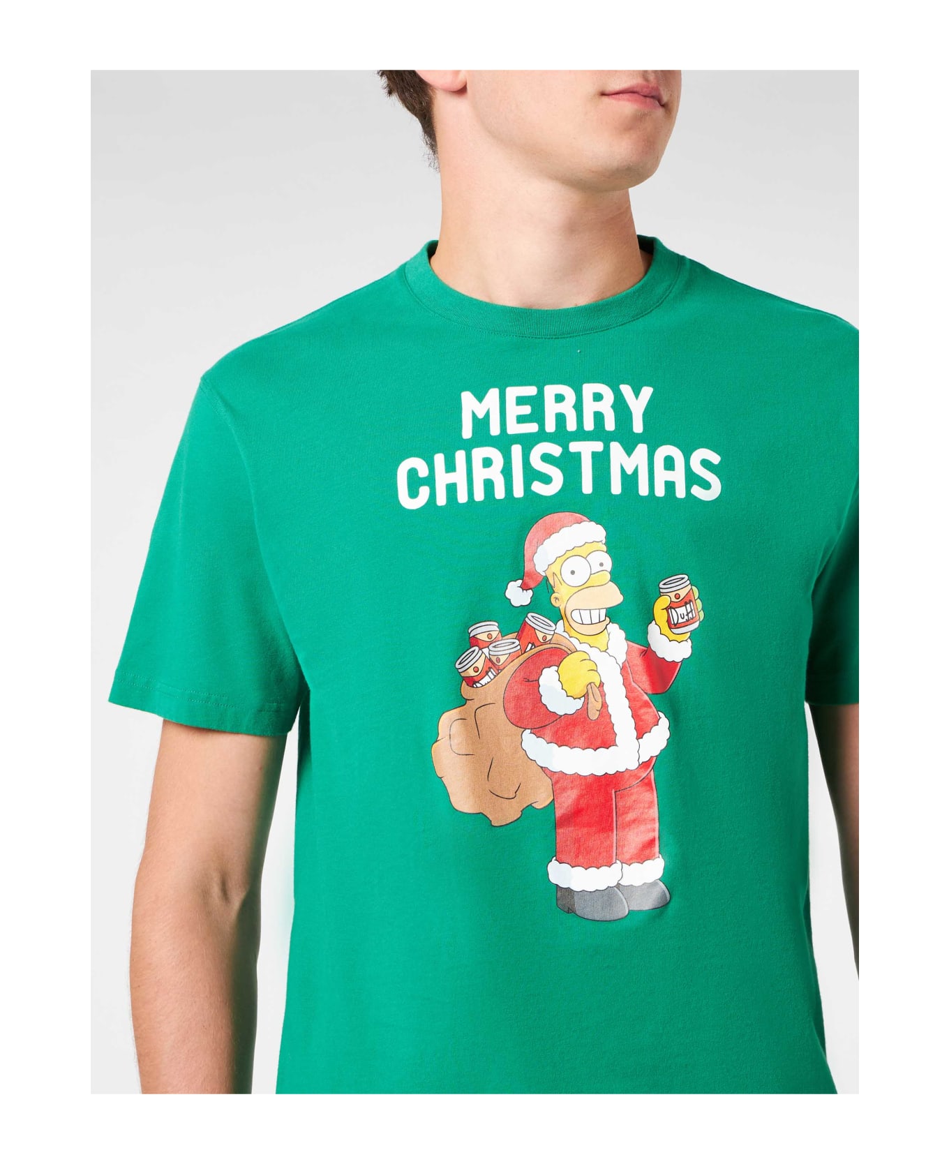MC2 Saint Barth Man Heavy Cotton T-shirt With Homer Simpson Merry Christmas Print | The Simpsons Special Edition - GREEN