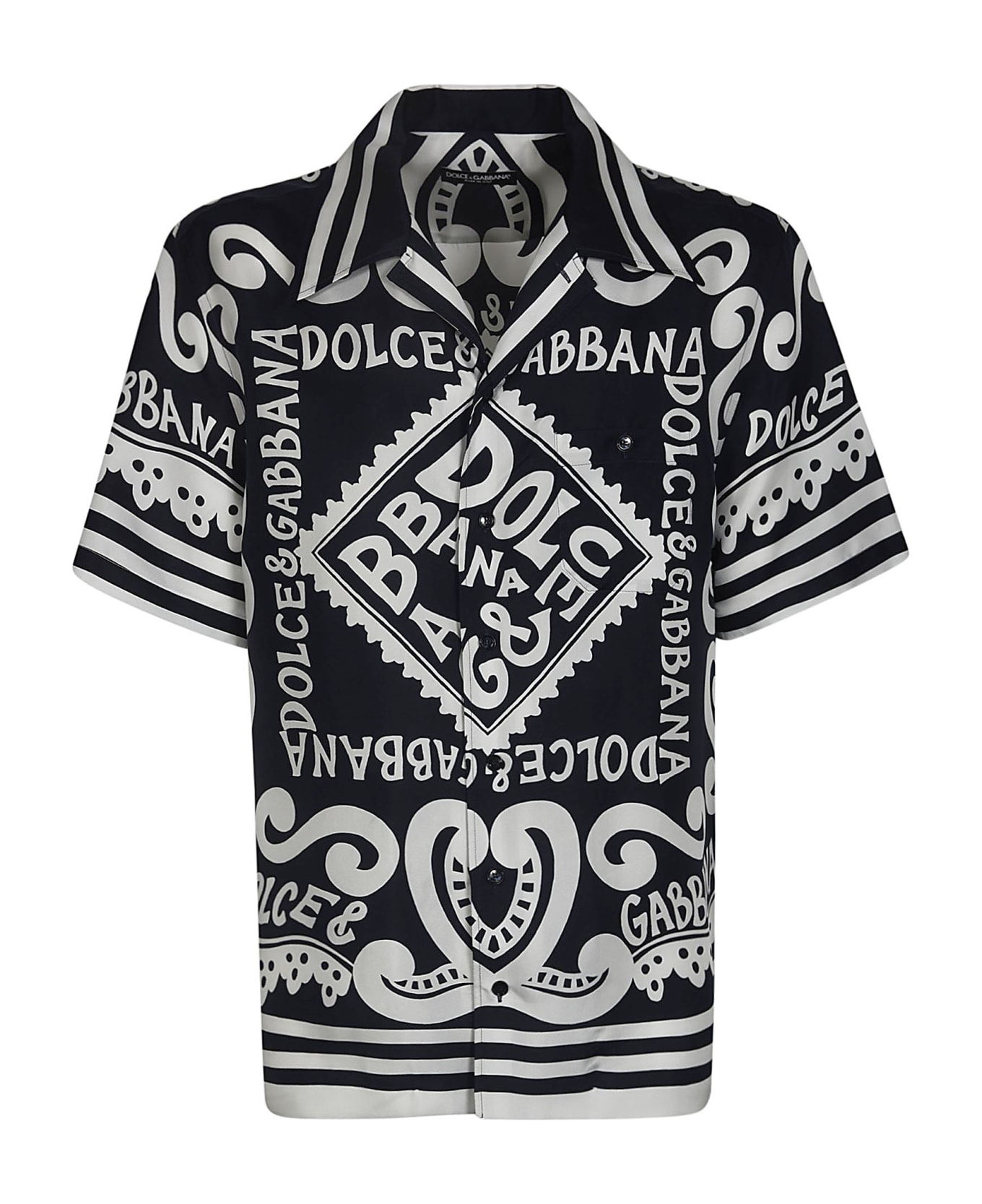 Dolce & Gabbana Multi Logo Print Shirt - DG MARINA F.BLU