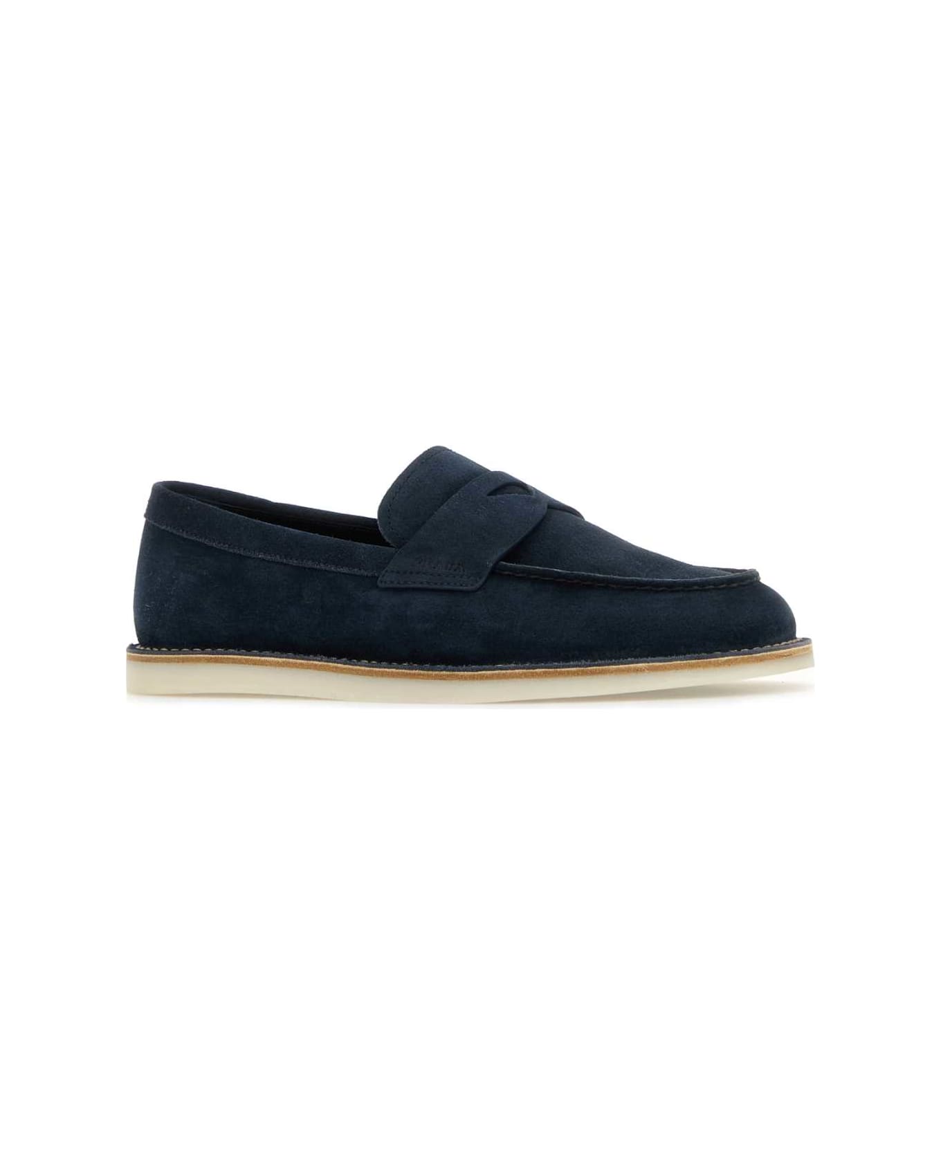 Prada Navy Blue Suede Loafers - BLU