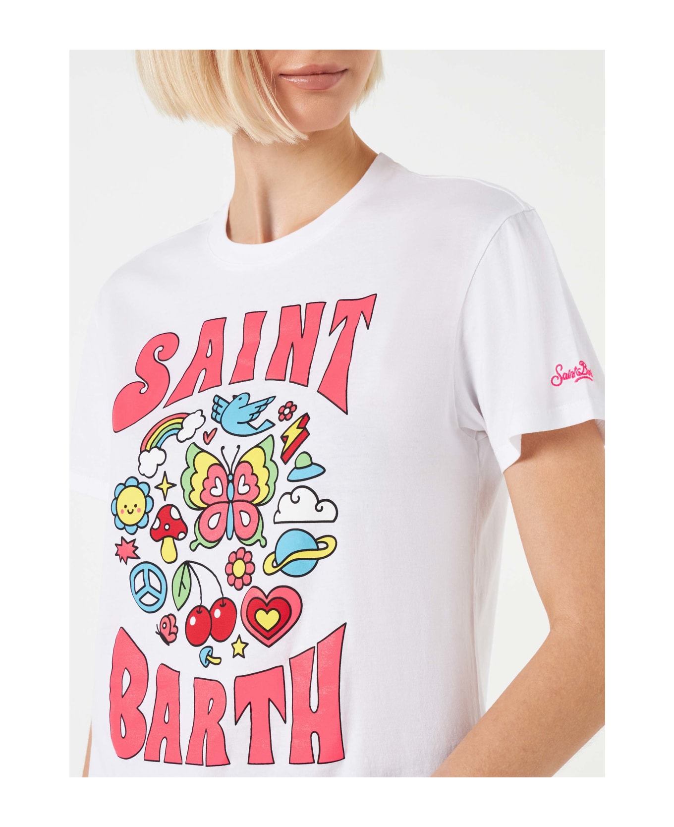 MC2 Saint Barth Woman Cotton T-shirt With Saint Barth Print - WHITE