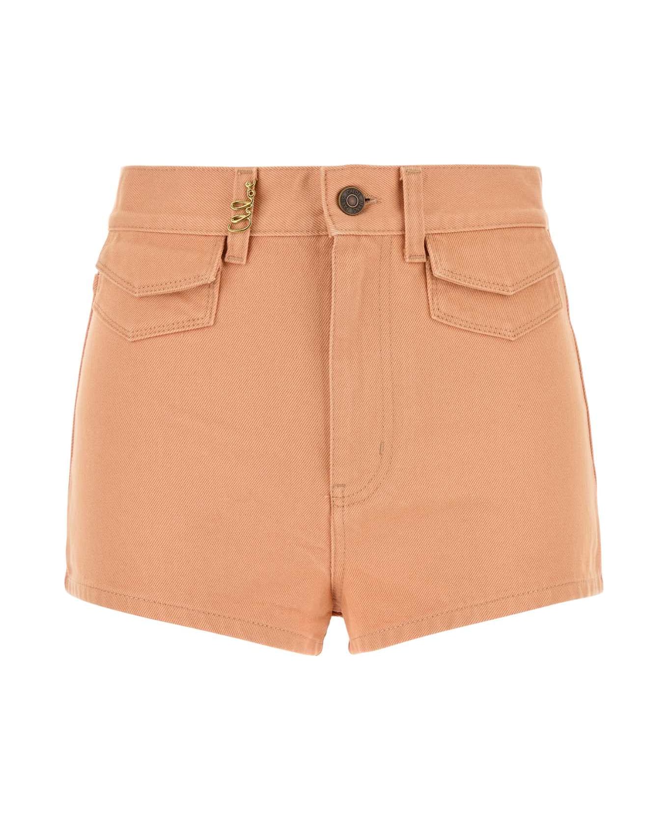 Chloé Salmon Denim Shorts - ALMONDCREAM