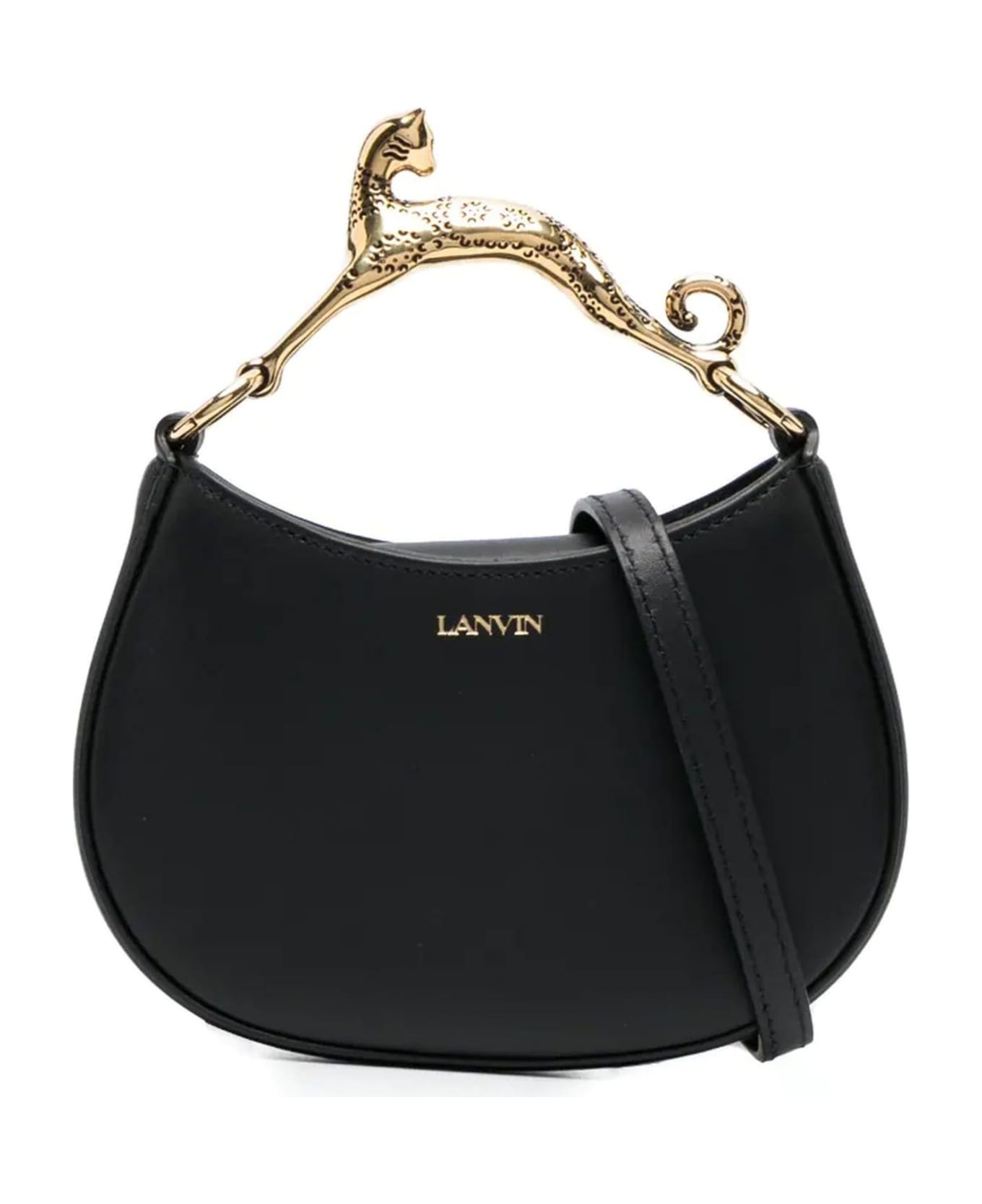 Lanvin Nano Hobo Cat Bag In Black Leather - Black