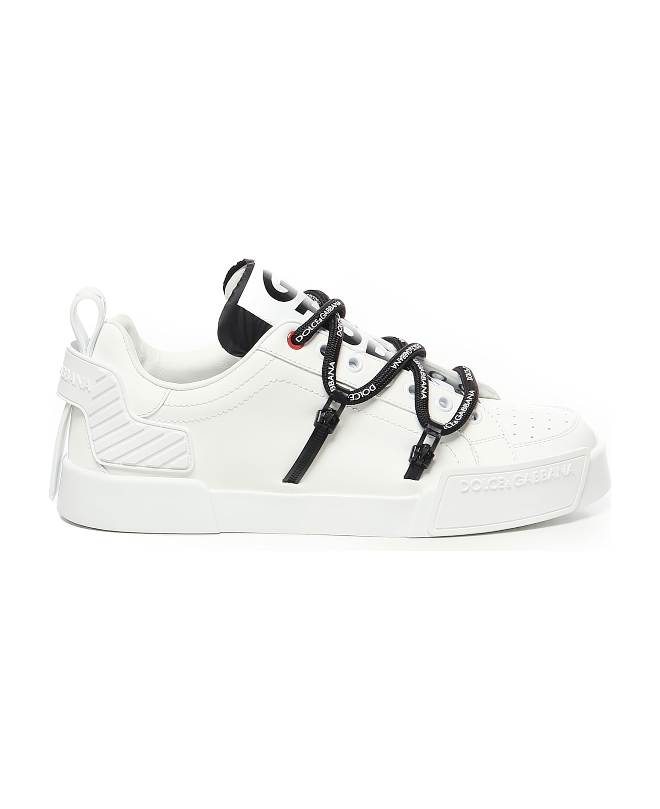 Dolce & Gabbana Portofino Sneaker In Calfskin And Patent Leather - WHITE, black
