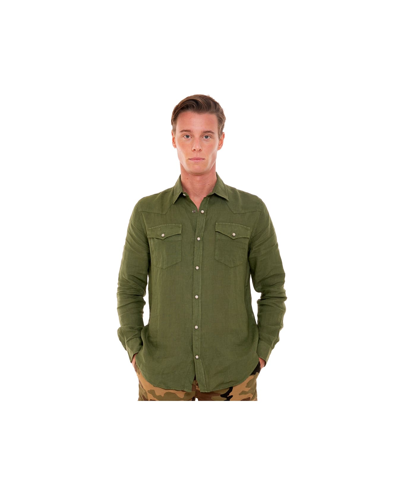 MC2 Saint Barth Dark Green Linen Shirt - GREEN シャツ