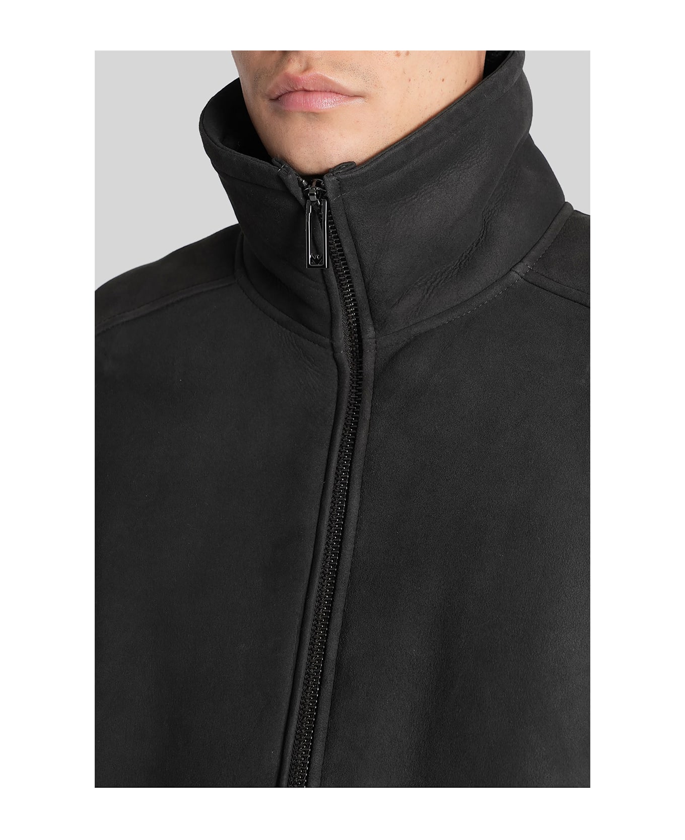 Emporio Armani Leather Jacket In Grey Leather - grey