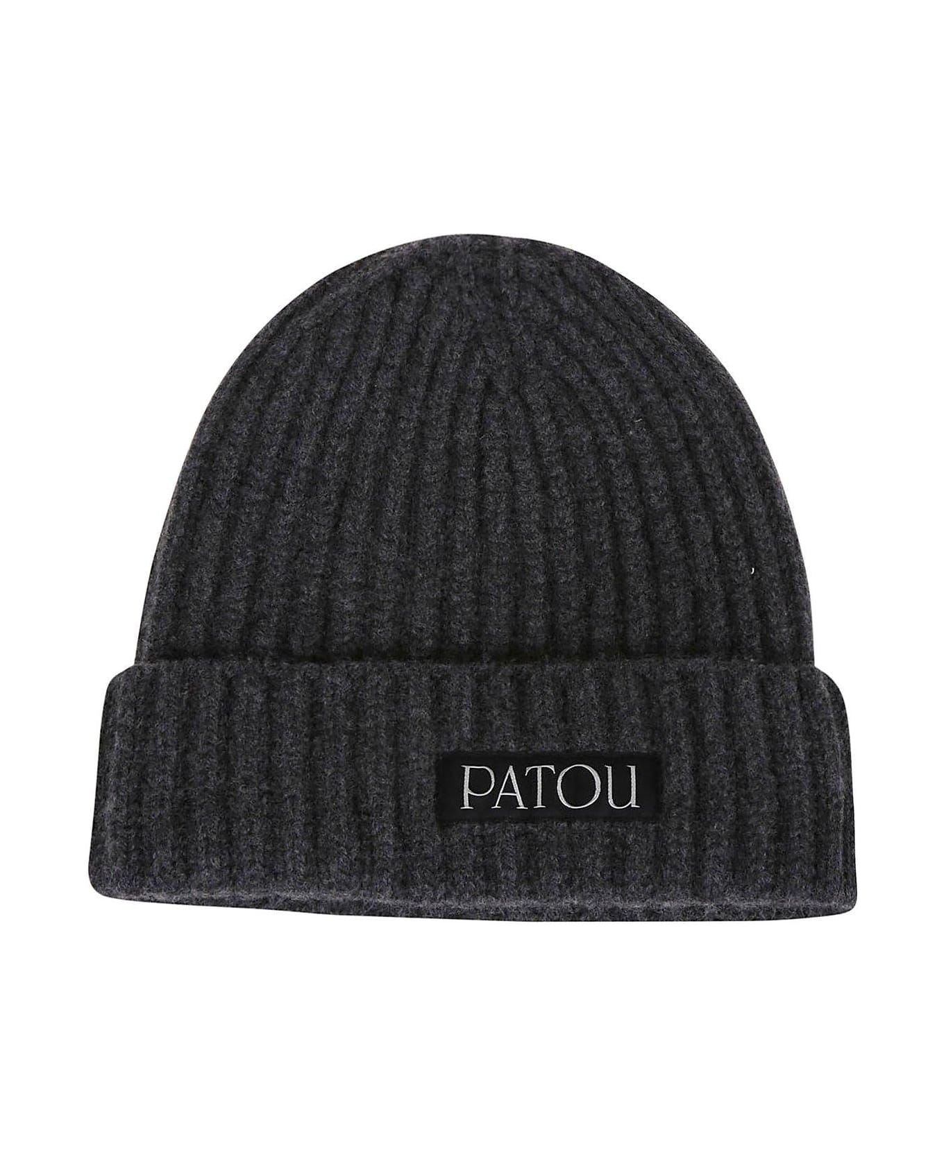 Patou Logo Patch Turn-up Brim Beanie - Grey