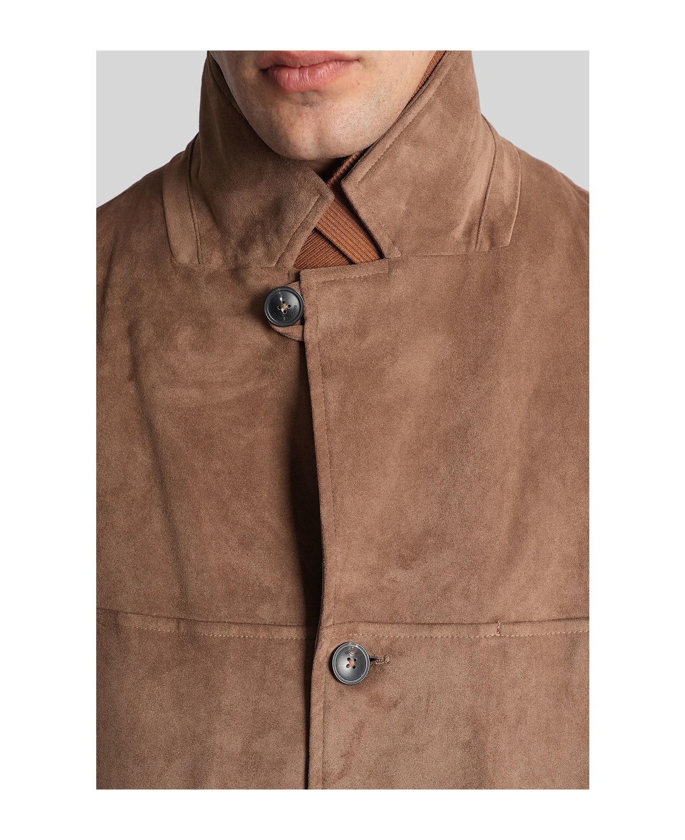 Emporio Armani Leather Jacket In Camel Polyester - Camel