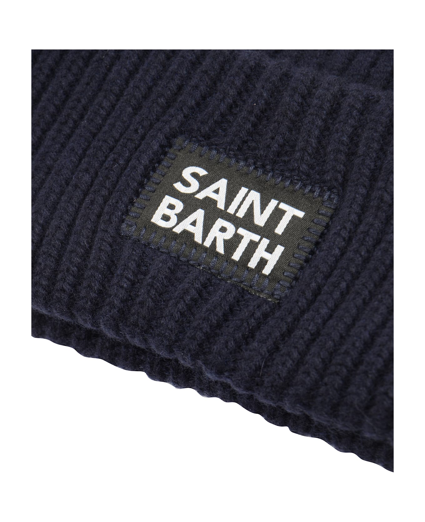 MC2 Saint Barth Logo Patched Knit Beanie - Blue Navy