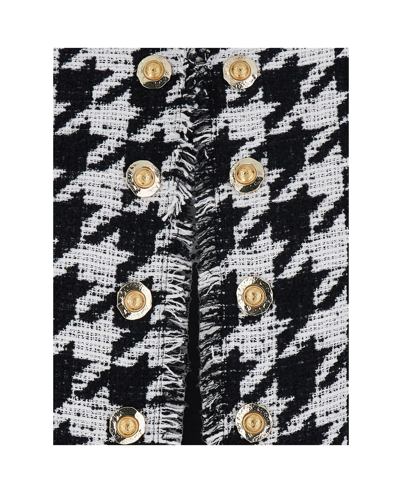 Balmain 
spencer
 Black And White Jacket With All-over Check Motif And Fringed Hem In Cotton Blend Woman - White/black