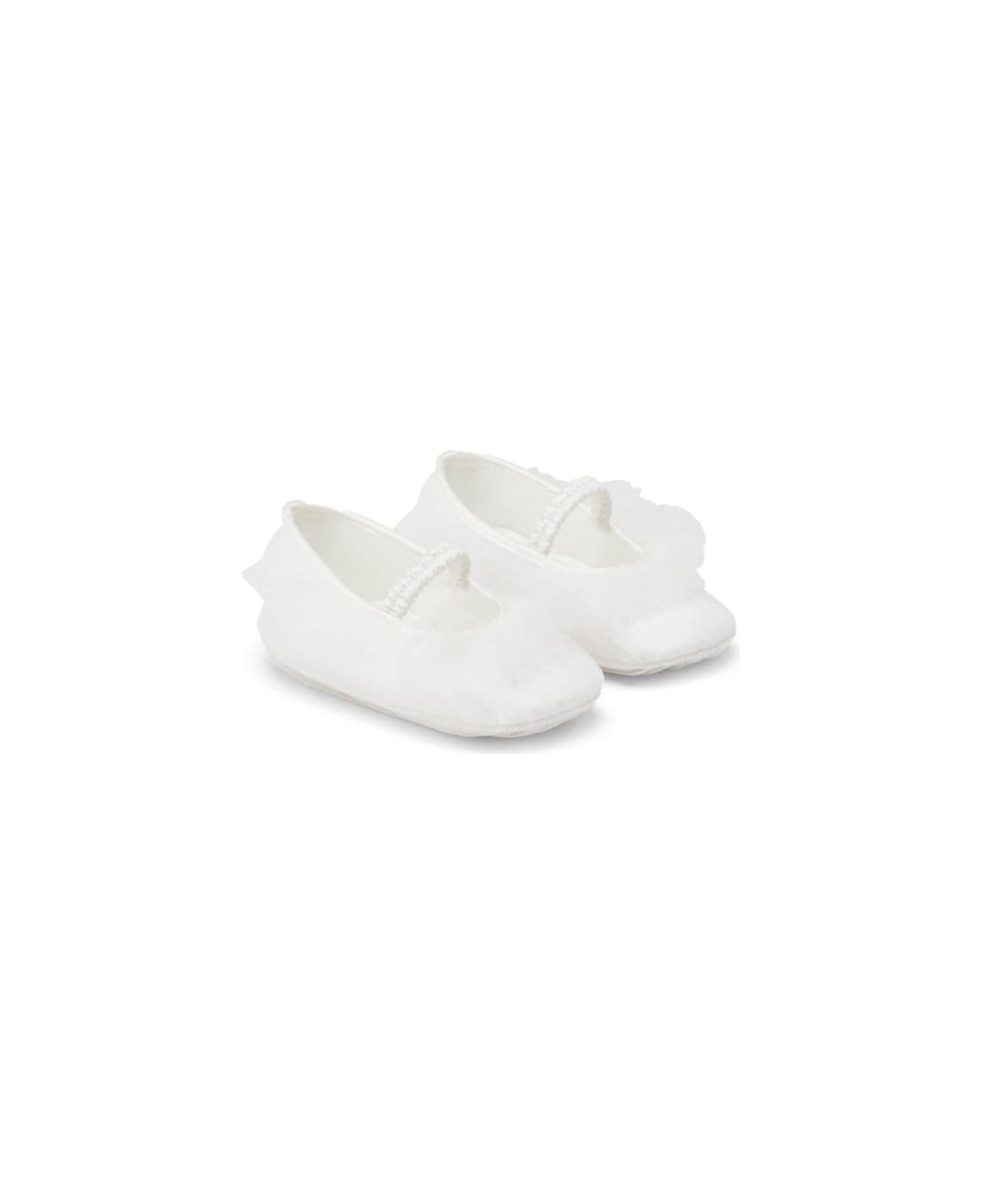 Monnalisa White Ballet Flats With Ruches In Polyamide Baby - White シューズ