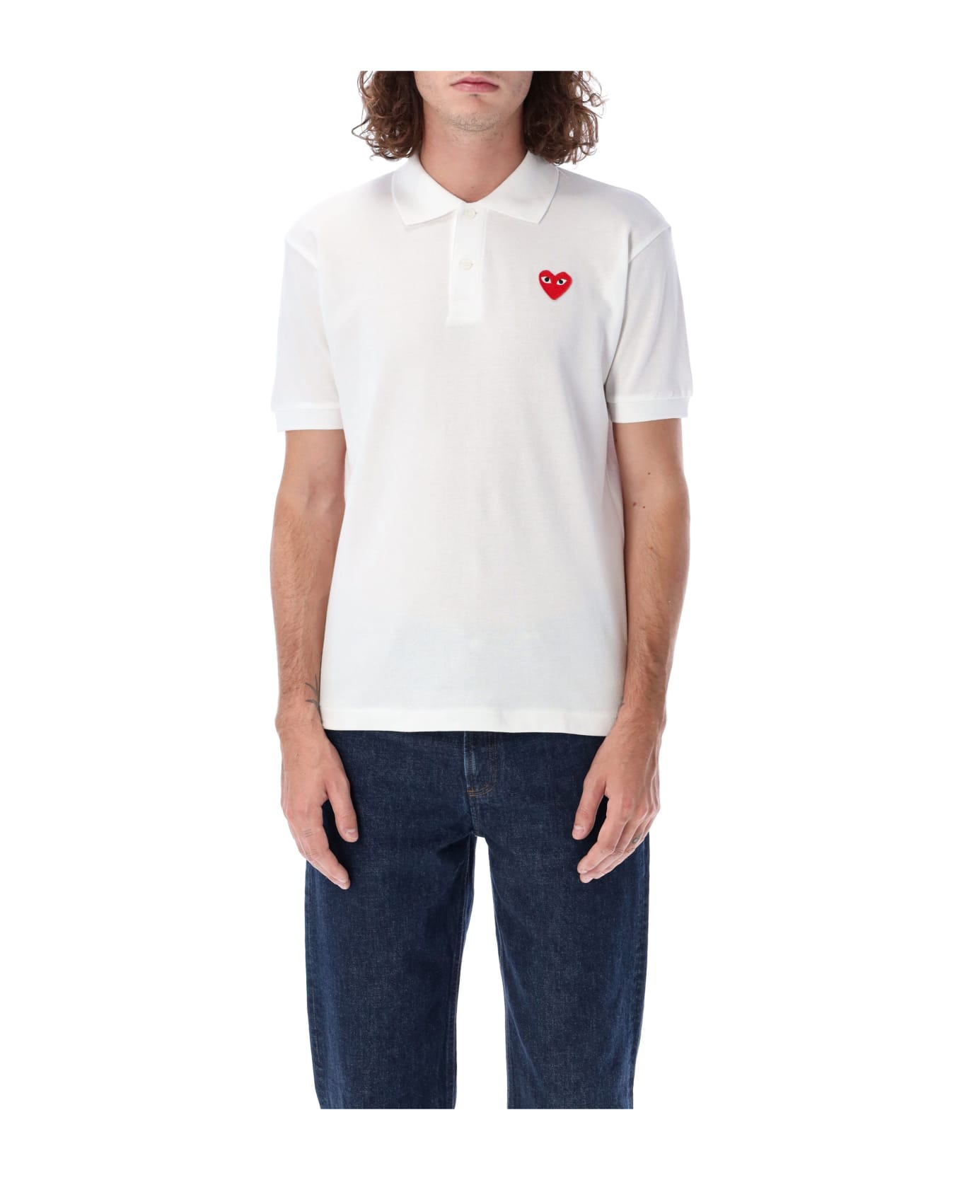 Comme des Garçons Play Red Heart Patch Polo Shirt - WHITE