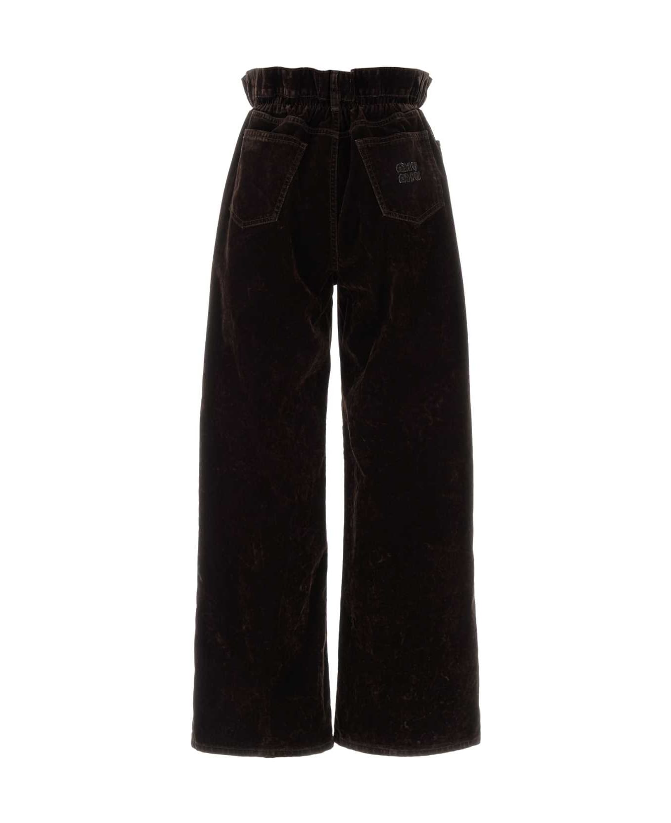 Miu Miu Dark Brown Velvet Wide-leg Pant - MARRONE