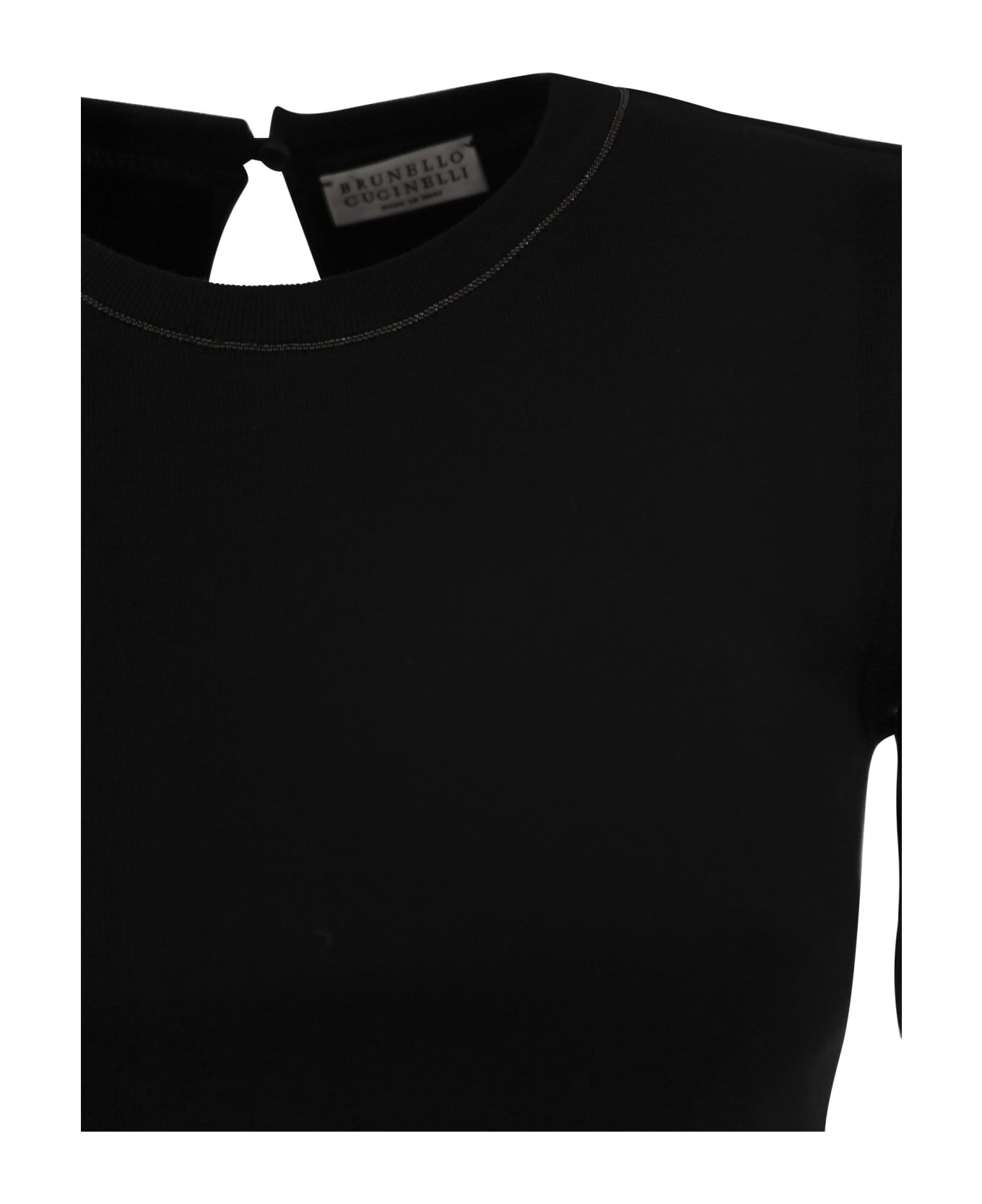 Brunello Cucinelli Ribbed Stretch Cotton Jersey T-shirt With Jewellery - Black