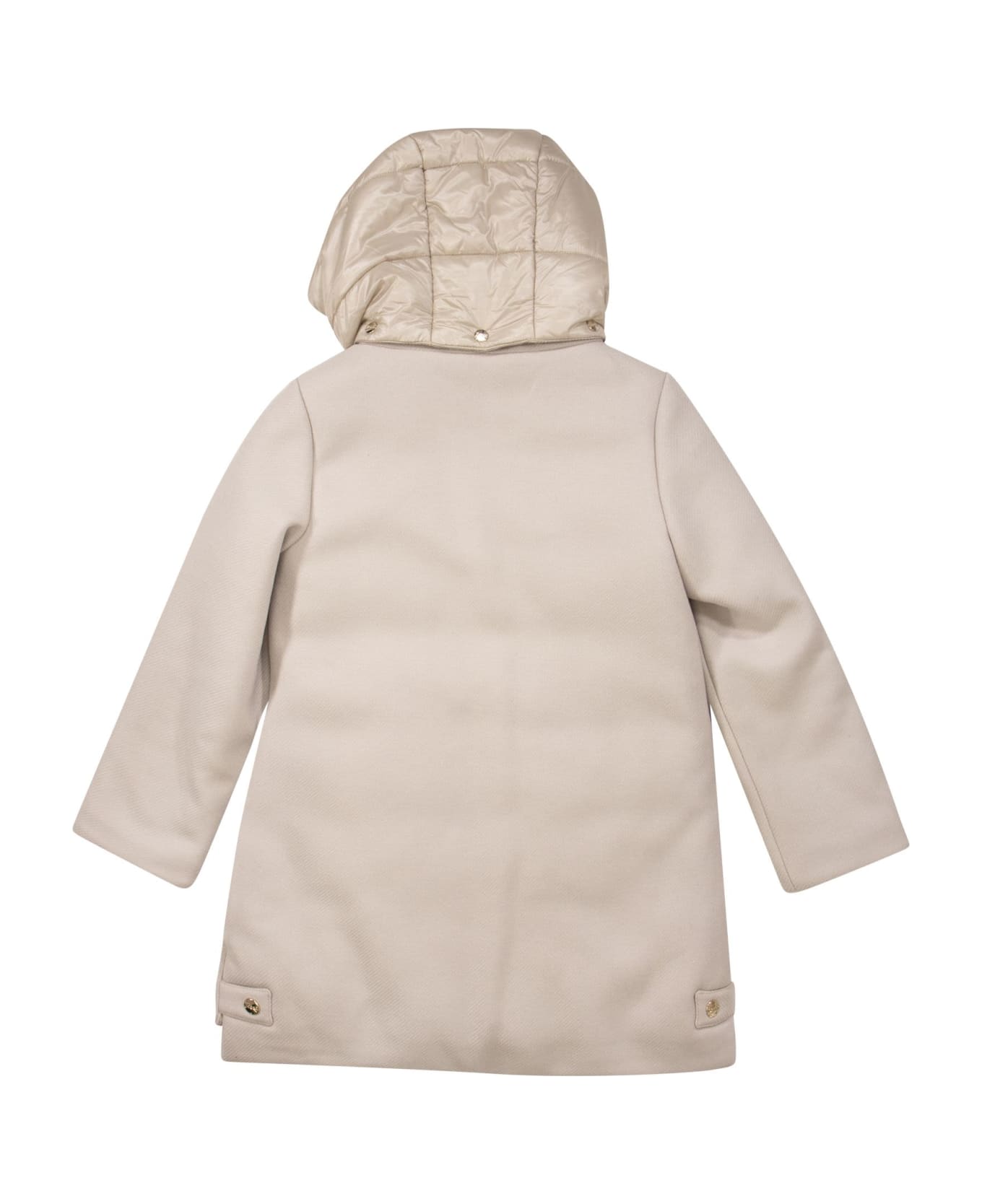 Herno Wool And Nylon Coat With Hood - Champagne