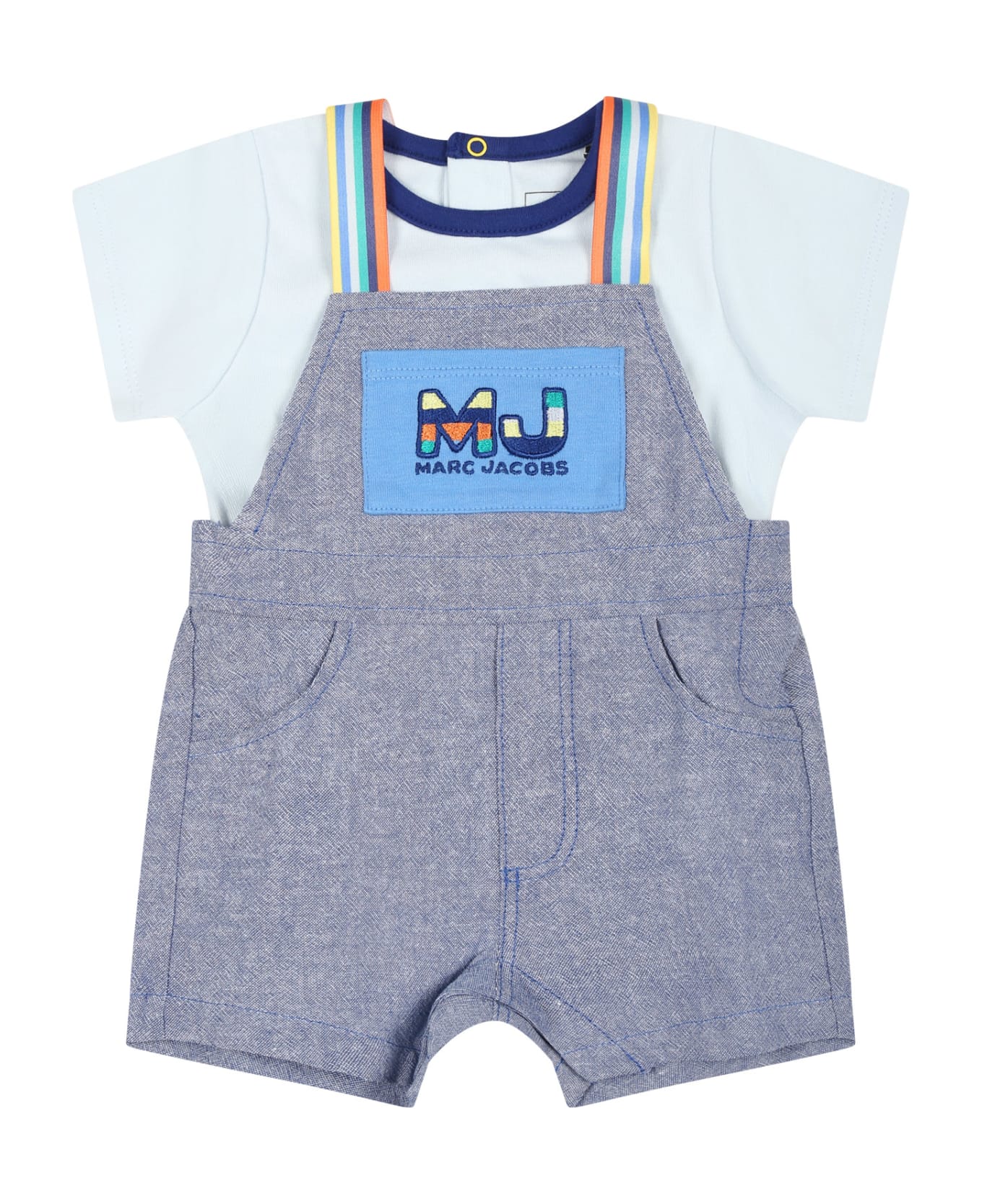 Marc Jacobs Light Blue Suit For Baby Boy With Logo - Denim