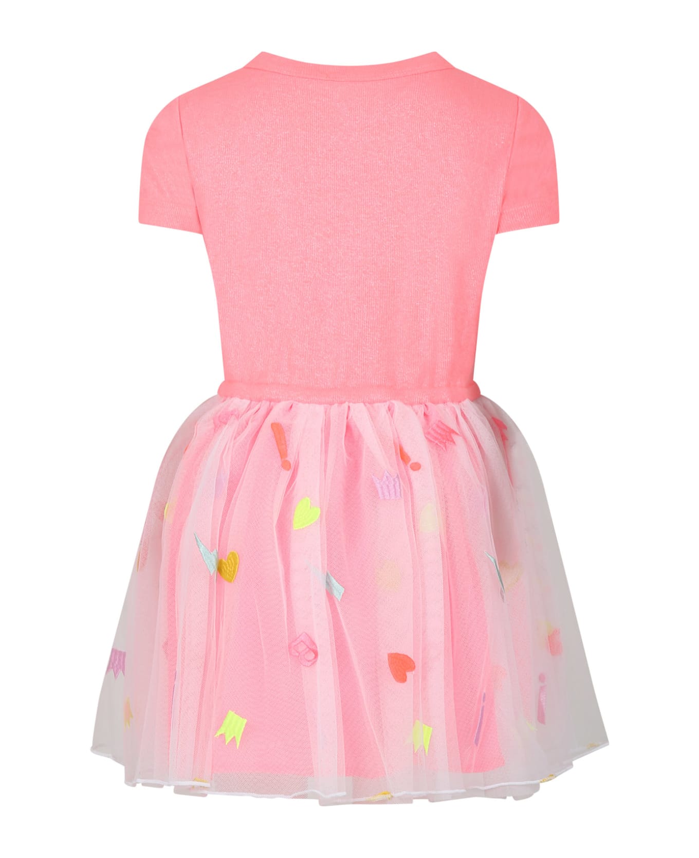 Billieblush Fuchsia Dress For Girl With Tulle And Multicolor Embroidery - Fuchsia