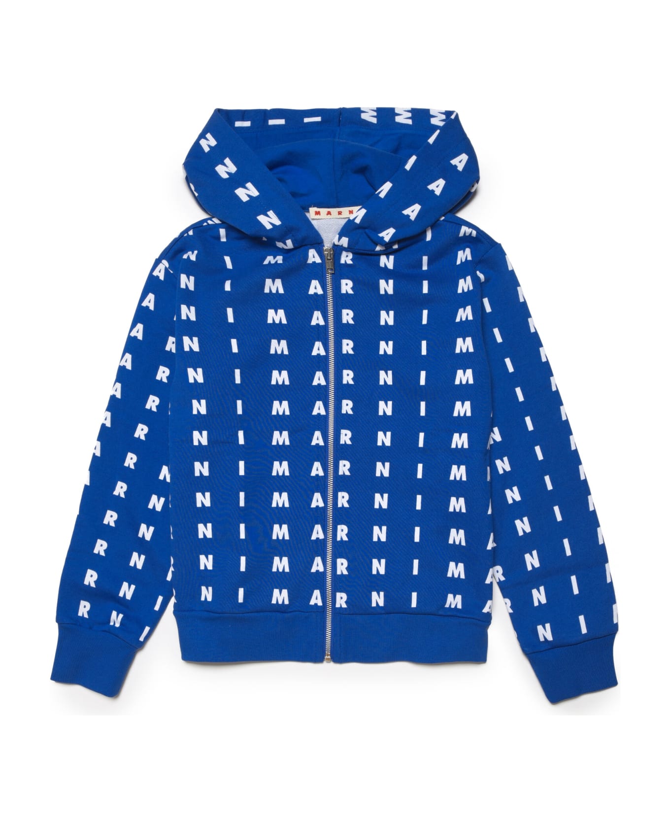 Marni Ms44u Sweat-shirt Marni Blue Cotton Hooded Sweatshirt With Zip And Small Allover Logo - marni painterly print hoodie dress item