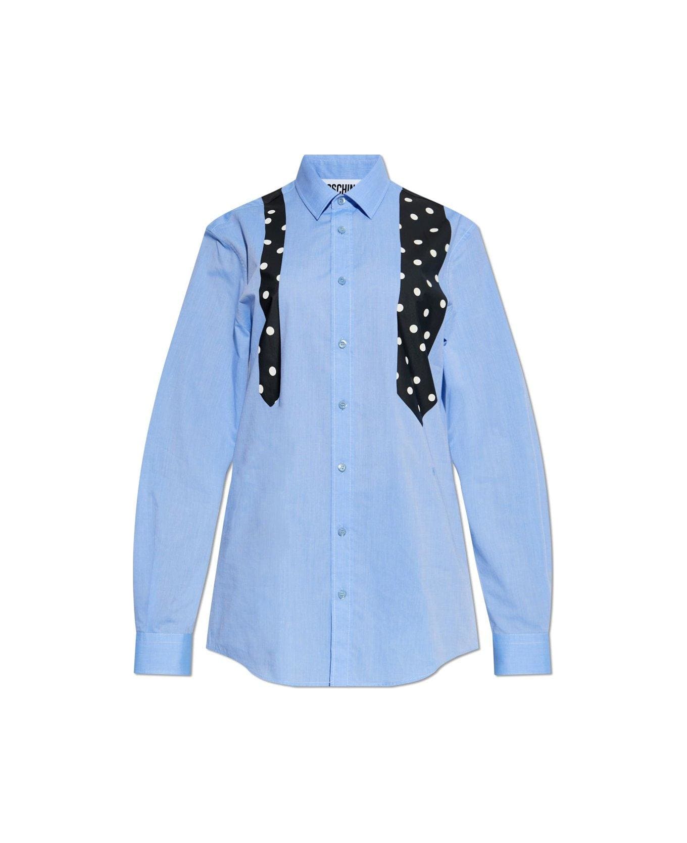 Moschino Tie-printed Curved Hem Shirt - BABY BLUE