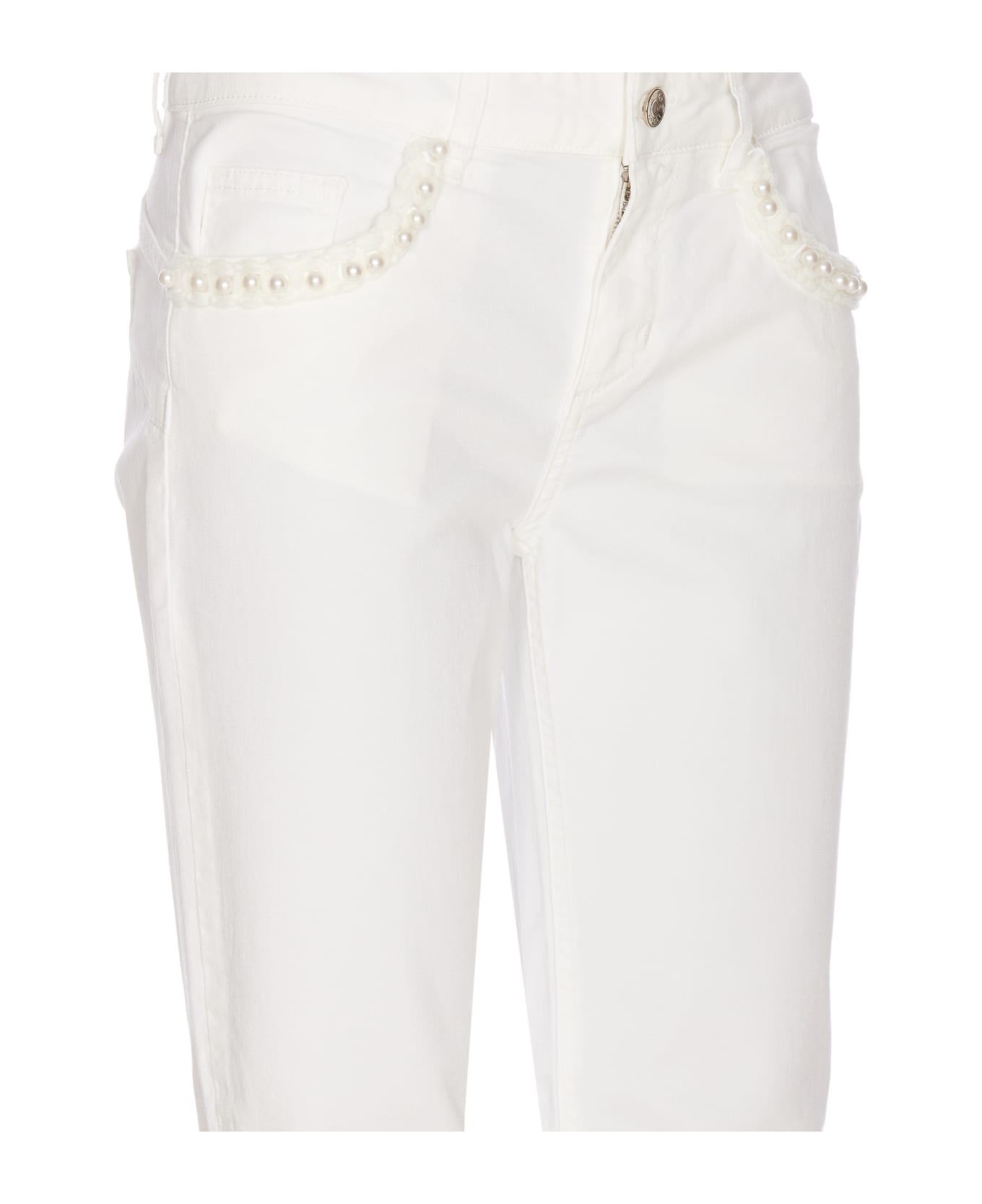Liu-Jo Bottom Up Pearls Jeans - White ボトムス