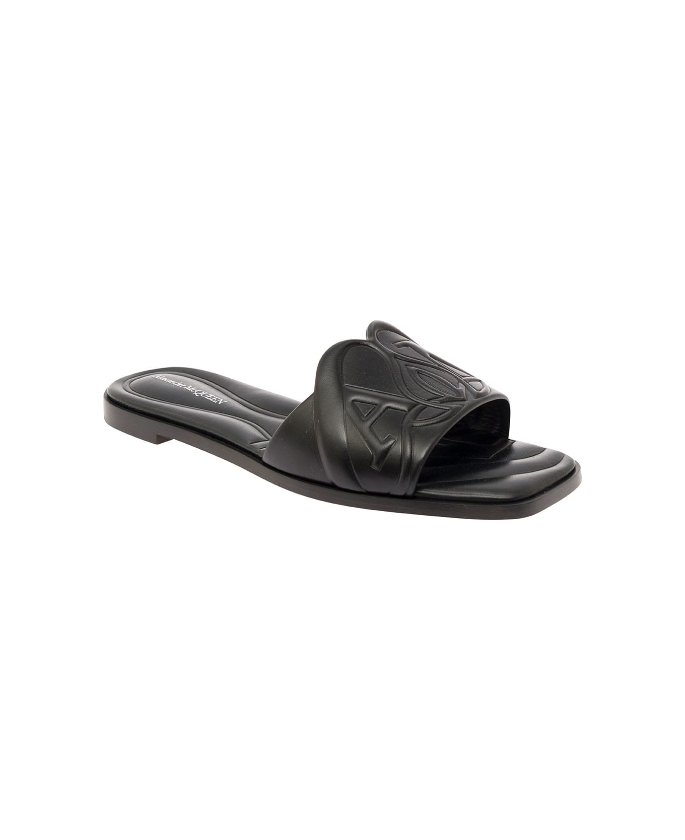 Alexander McQueen Black Quilted Sandals With Logo Motif In Leather Woman - Black