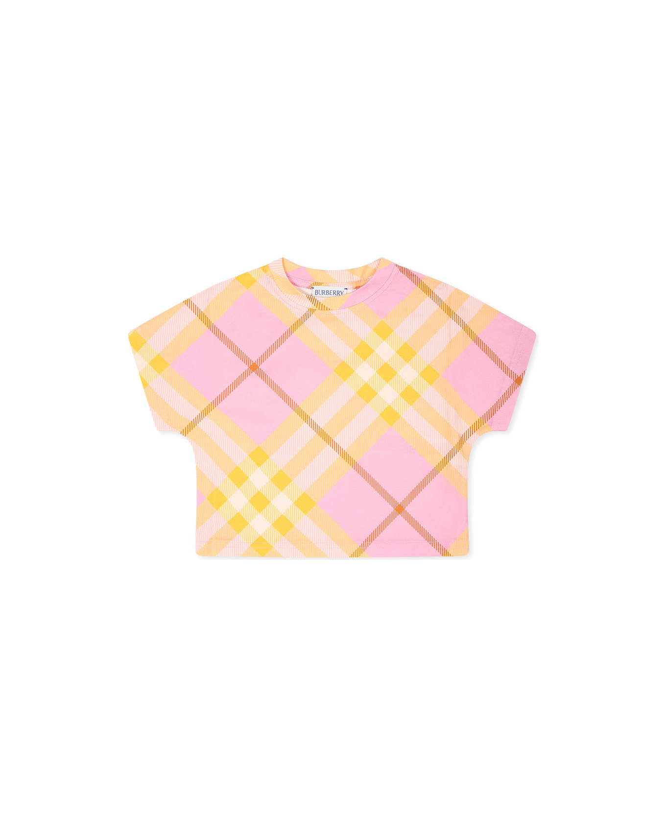 Burberry Pink T-shirt For Baby Girl With Check Vintage - Rosa