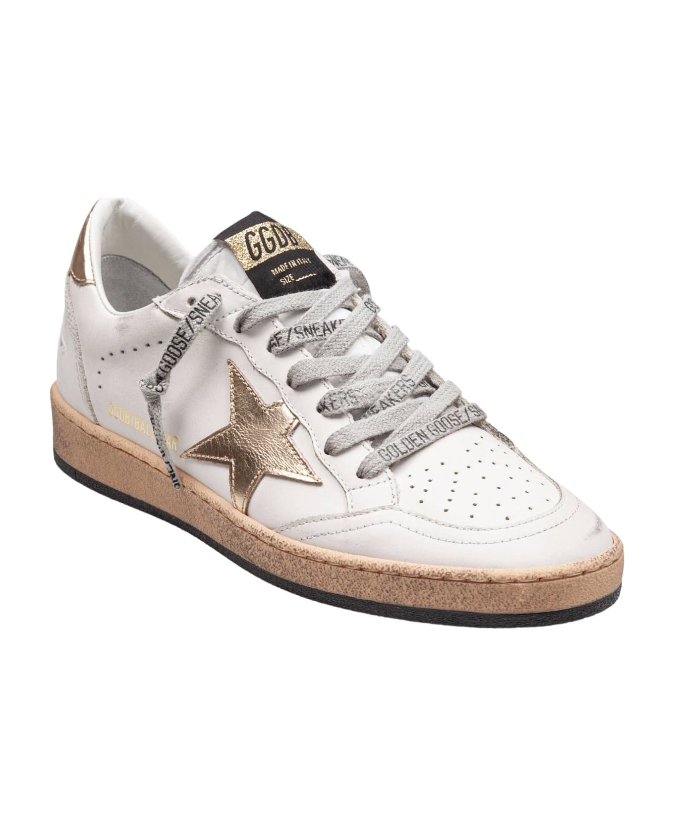 Golden Goose Ballstar Sneakers In White And Gold Leather - Multi